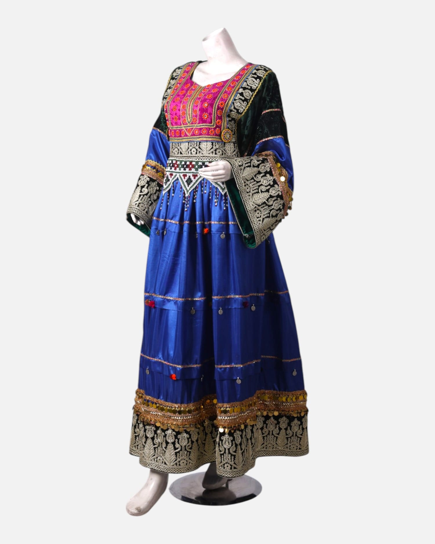 Afghan Traditional Velvet Dress | Intricate Hand Embroidery & Pom-Pom Detailing | Handmade Velvet Cultural Dress