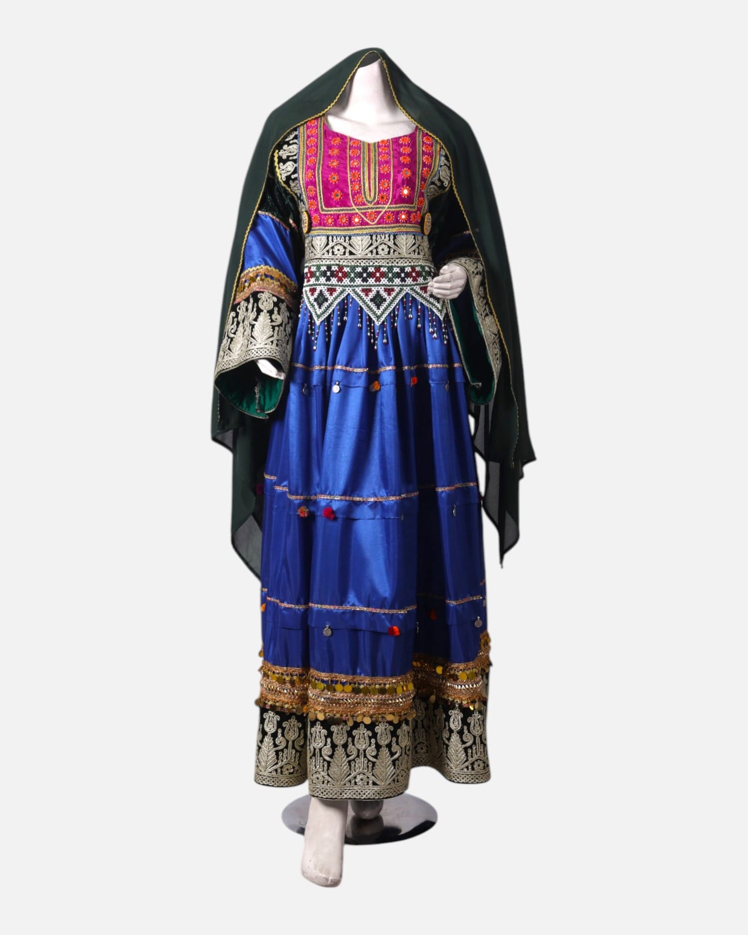 Afghan Traditional Velvet Dress | Intricate Hand Embroidery & Pom-Pom Detailing | Handmade Velvet Cultural Dress