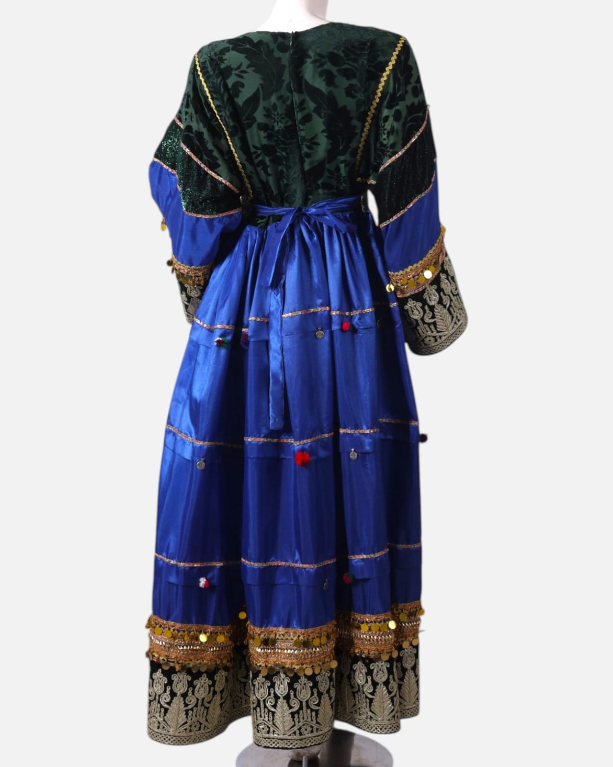 Afghan Traditional Velvet Dress | Intricate Hand Embroidery & Pom-Pom Detailing | Handmade Velvet Cultural Dress