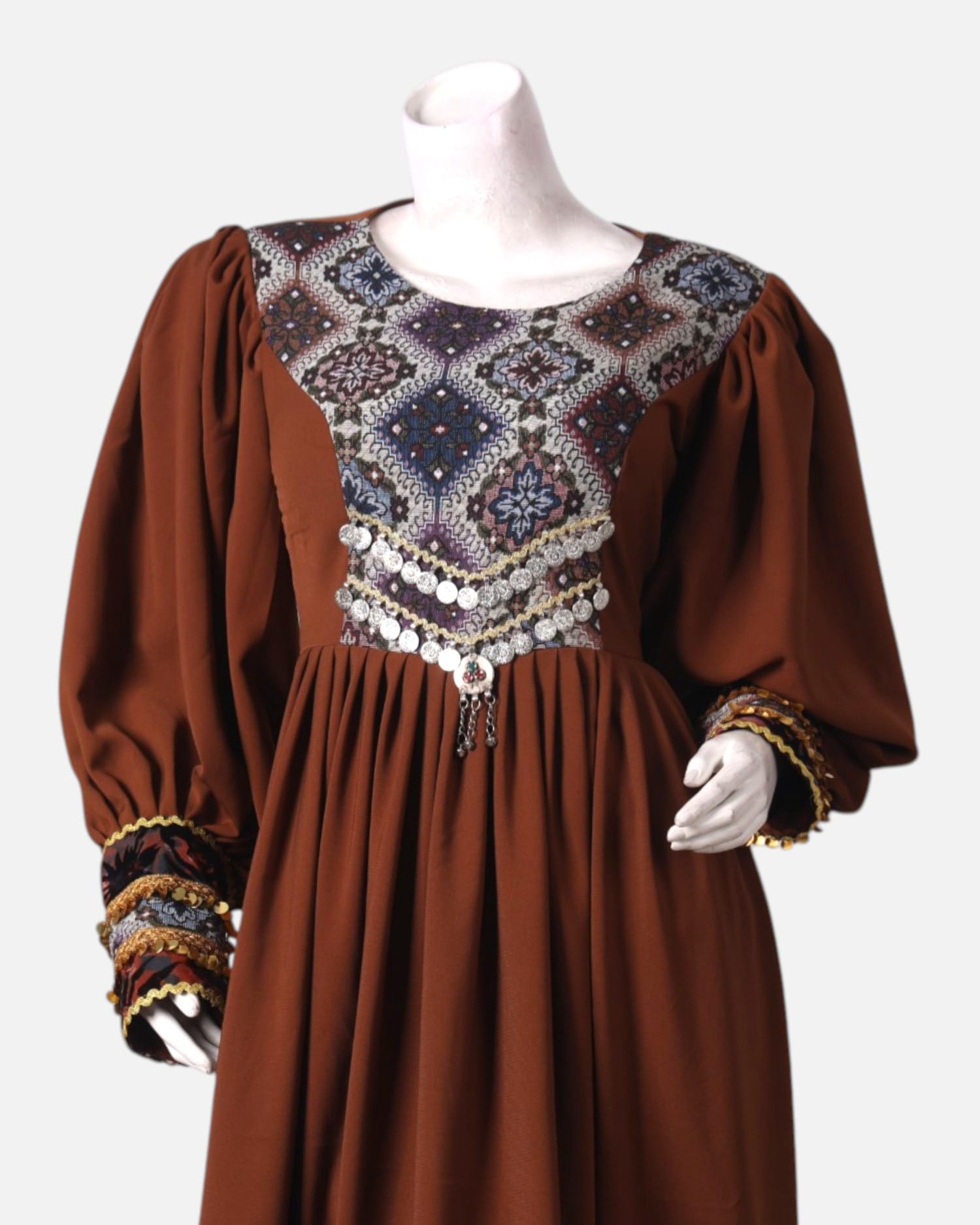 Traditional Long Dress with Colorful Embroidery and Handwoven Detailing