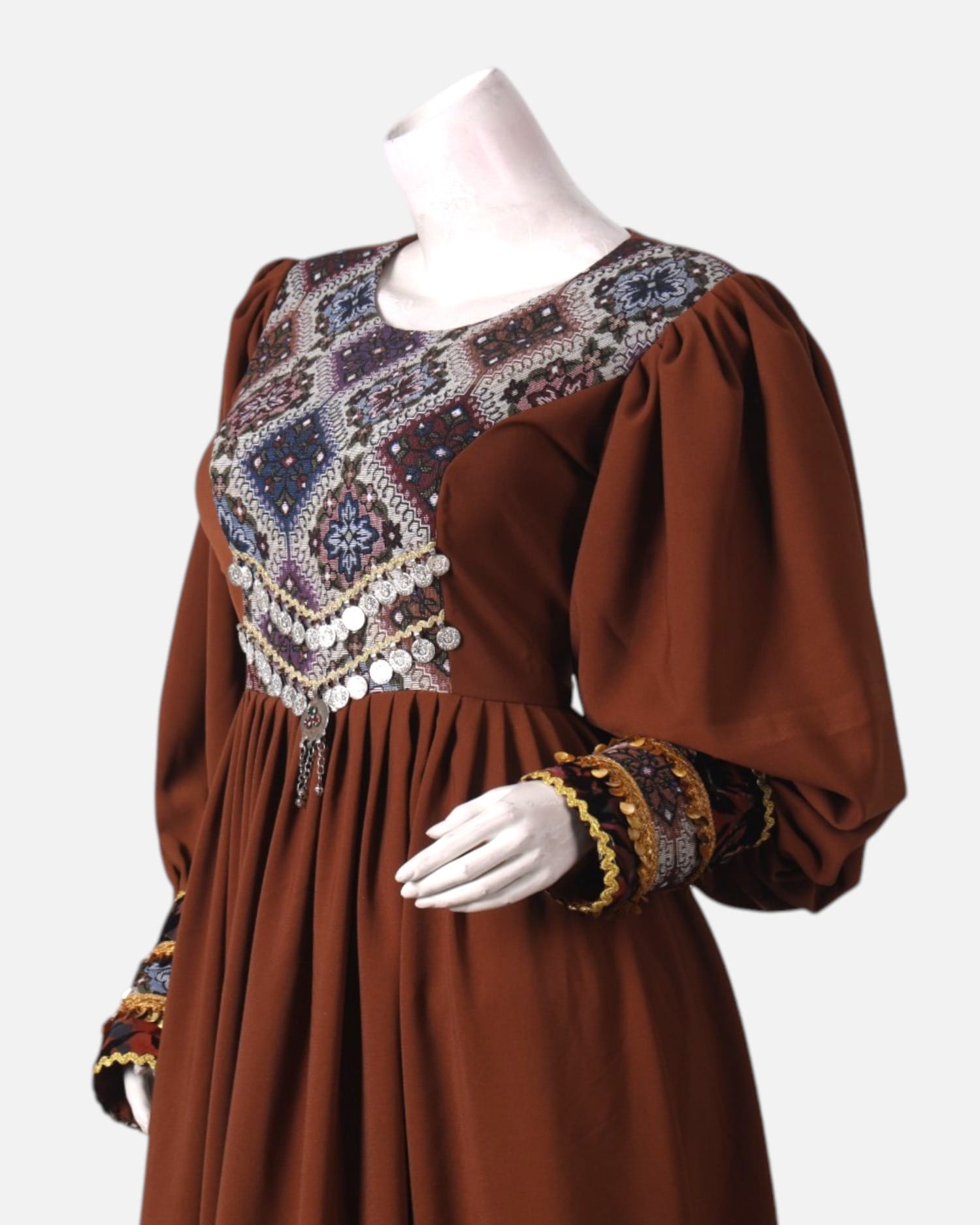 Traditional Long Dress with Colorful Embroidery and Handwoven Detailing