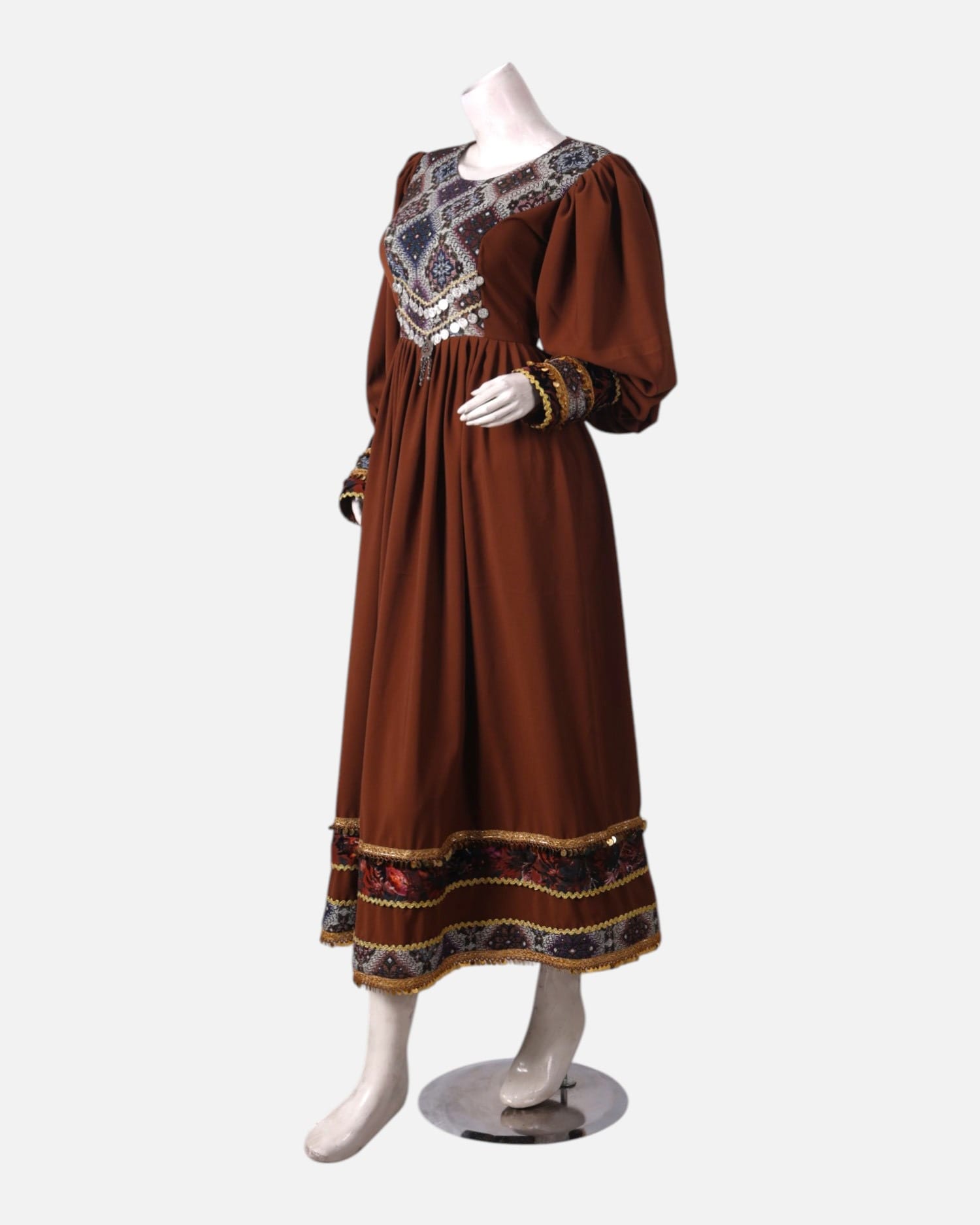 Traditional Long Dress with Colorful Embroidery and Handwoven Detailing