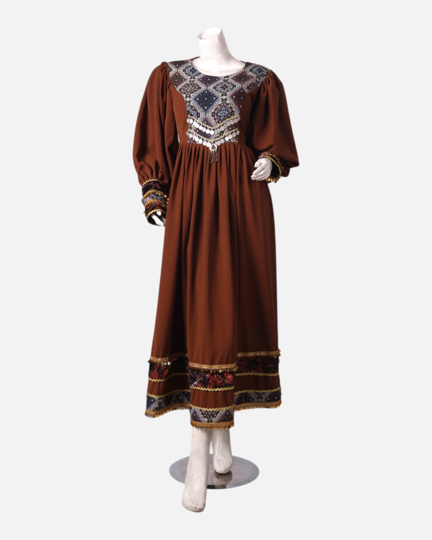 Traditional Long Dress with Colorful Embroidery and Handwoven Detailing