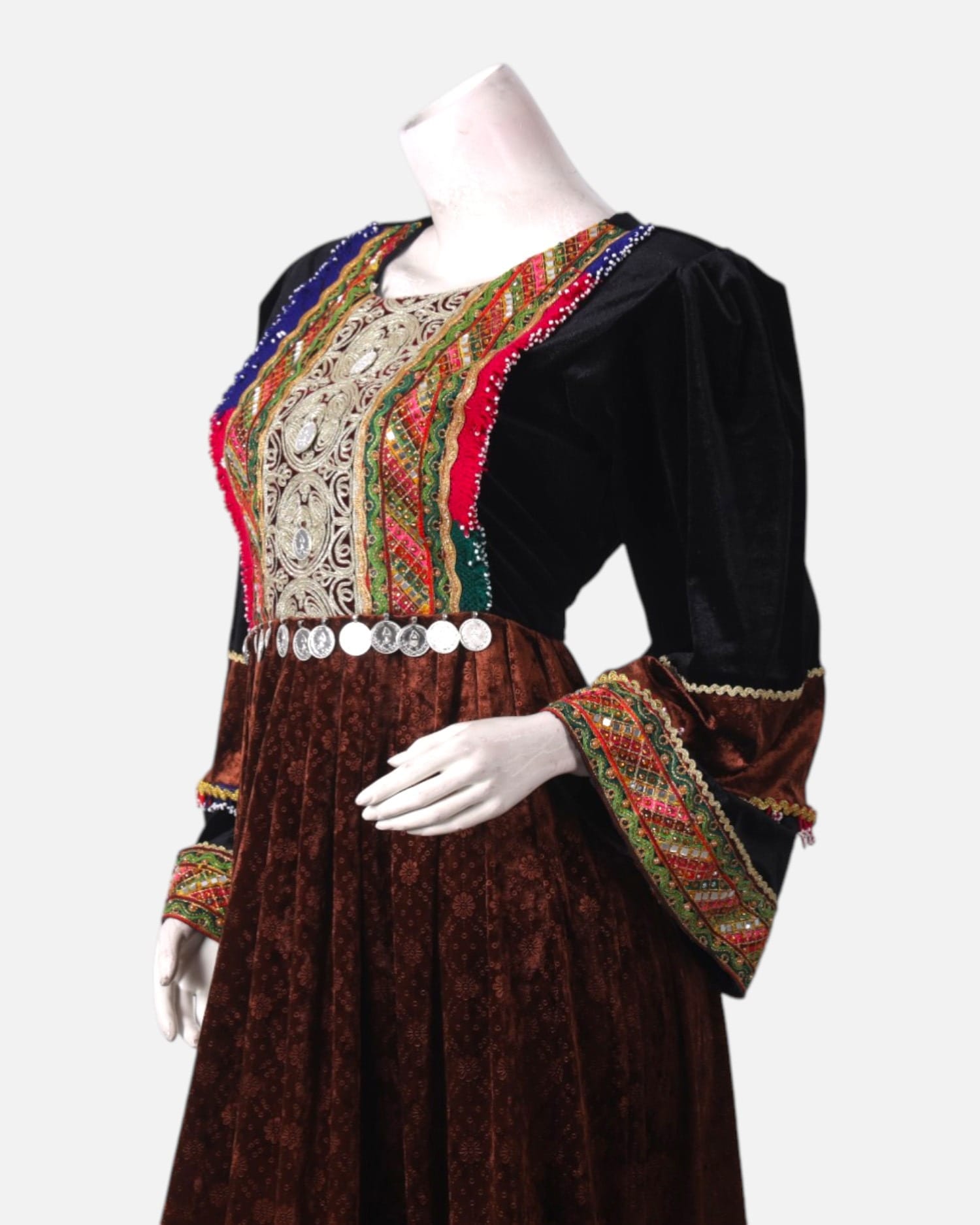 Handmade Afghan Velvet Dress | Traditional Embroidered Wedding Dress