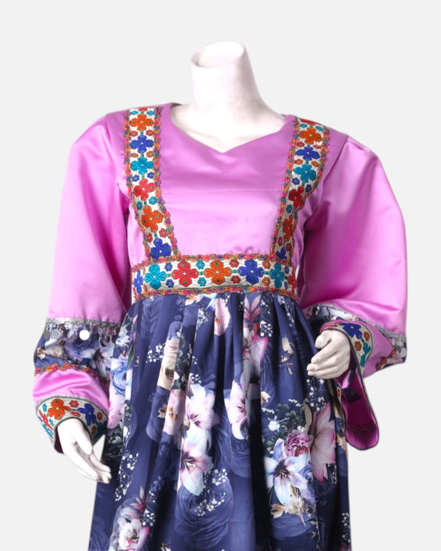 Satin Floral Dress with Embroidered Detailing