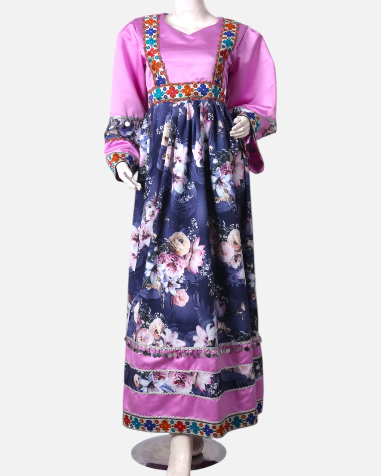 Satin Floral Dress with Embroidered Detailing