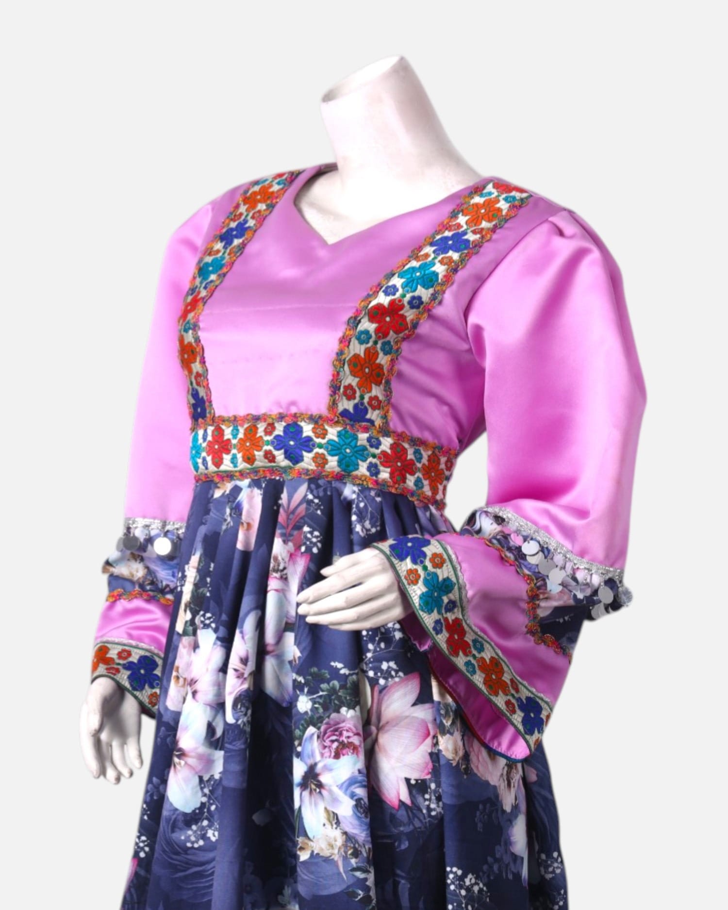 Satin Floral Dress with Embroidered Detailing