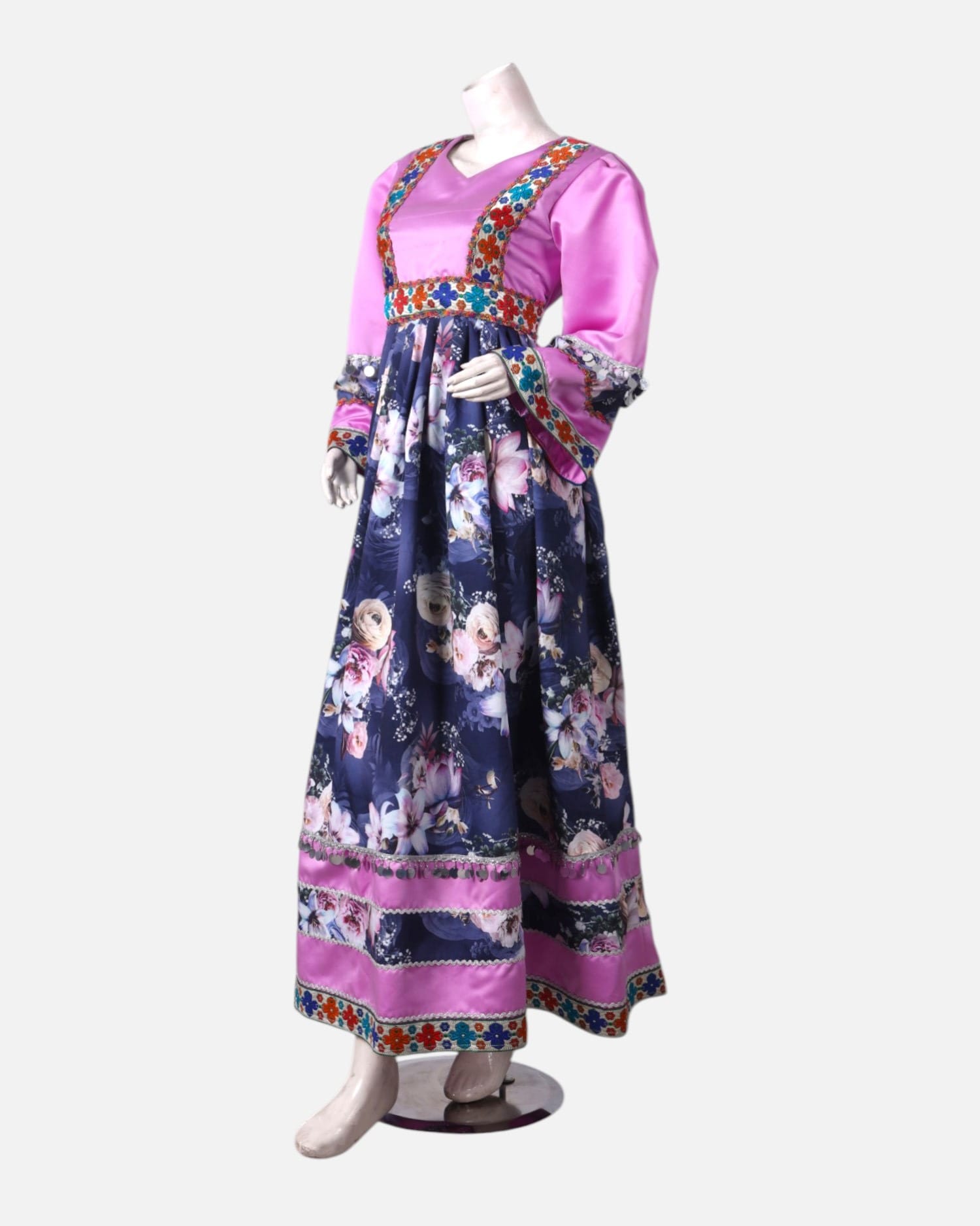 Satin Floral Dress with Embroidered Detailing
