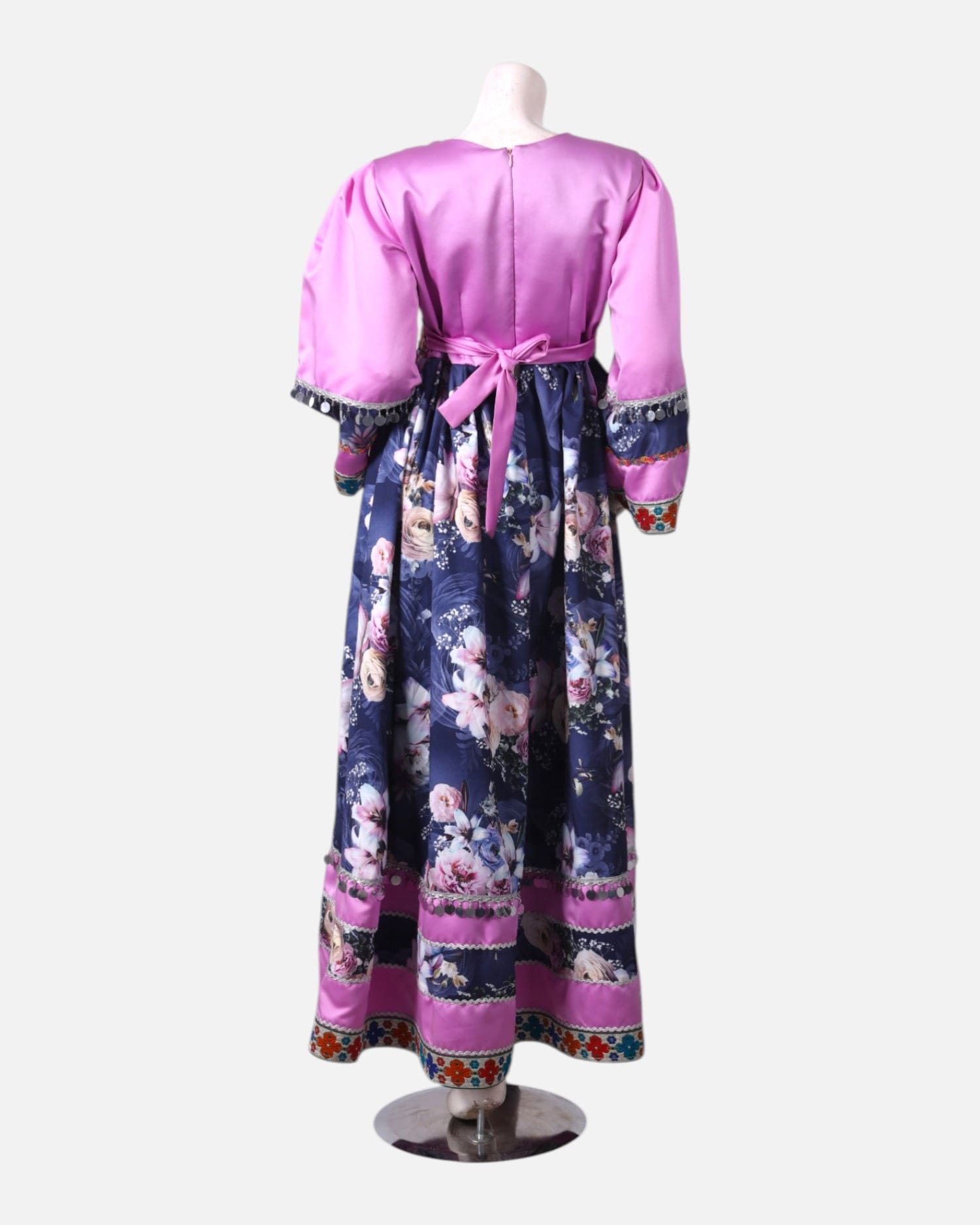 Satin Floral Dress with Embroidered Detailing