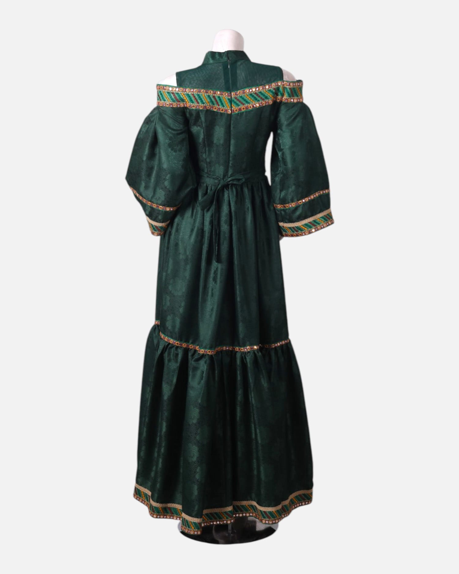 Green Satin Dress with Intricate Embroidery
