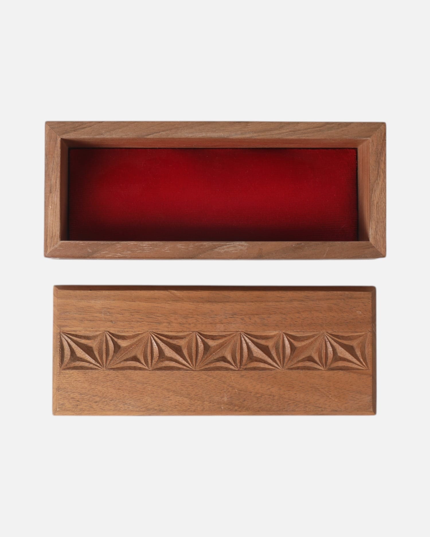 Jewelry Box with Nuristani Design – Walnut Wood with Red Velvet