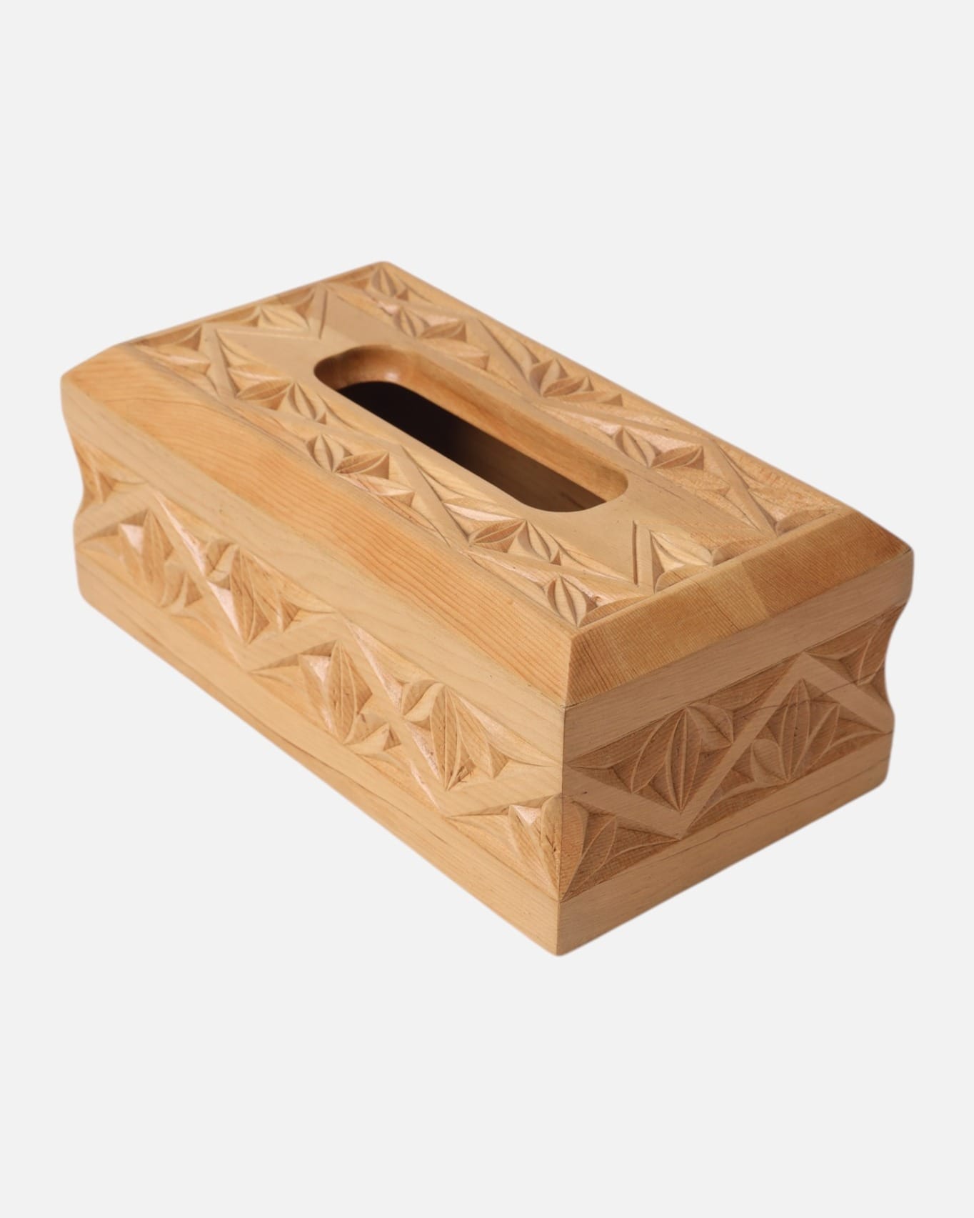 Handcrafted Noristani Wooden Tissue Paper Holder with Intricate Carvings