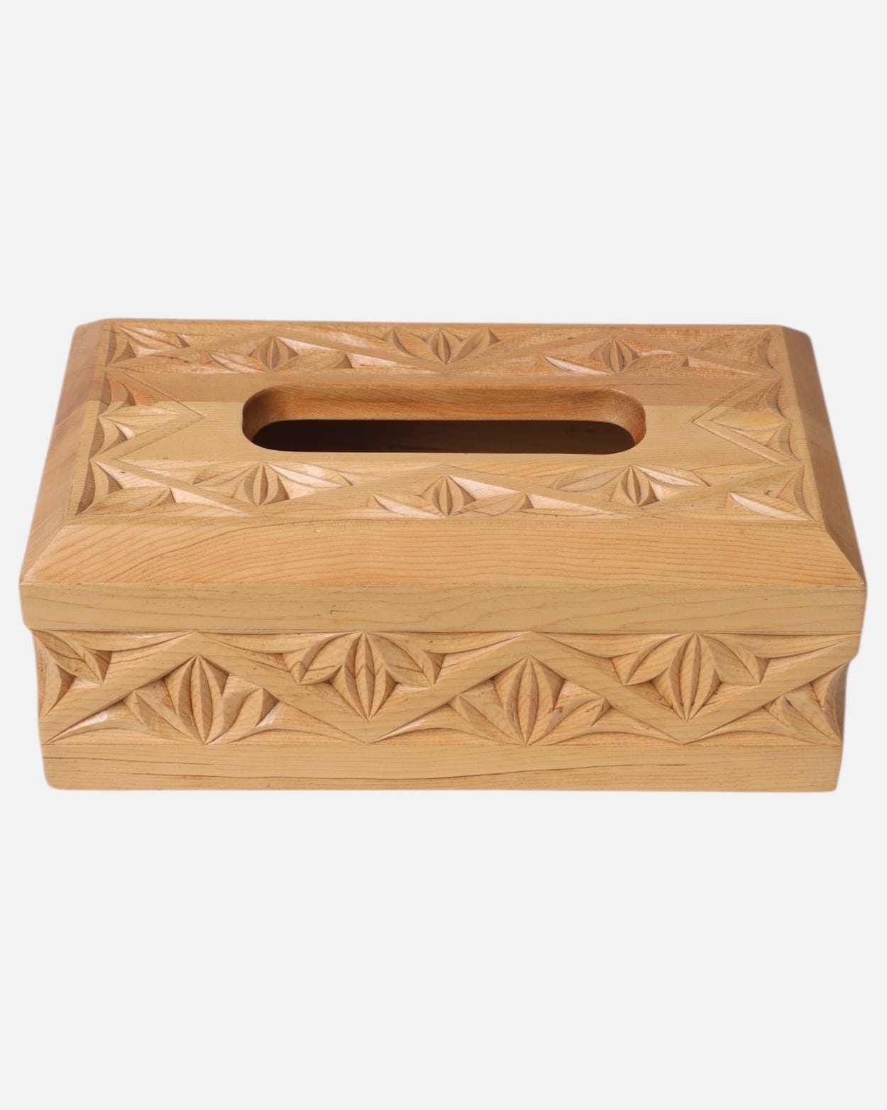 Handcrafted Noristani Wooden Tissue Paper Holder with Intricate Carvings