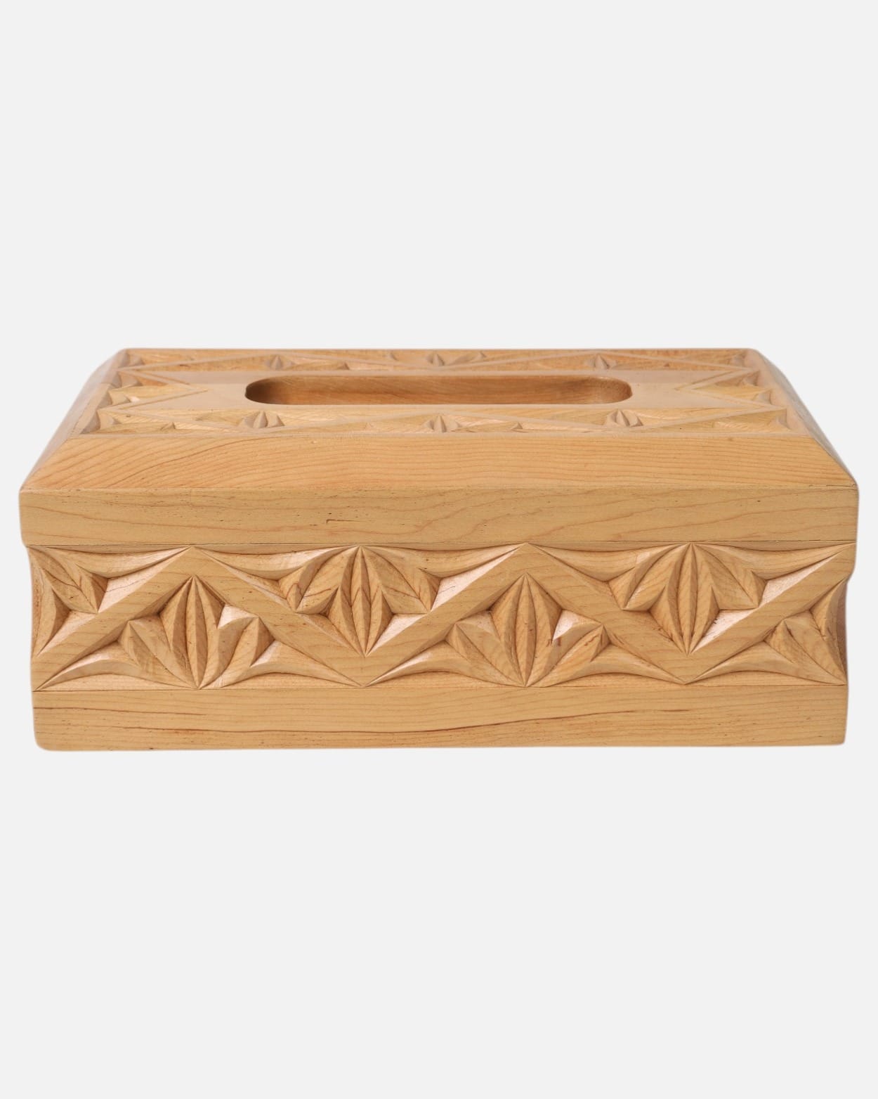 Handcrafted Noristani Wooden Tissue Paper Holder with Intricate Carvings