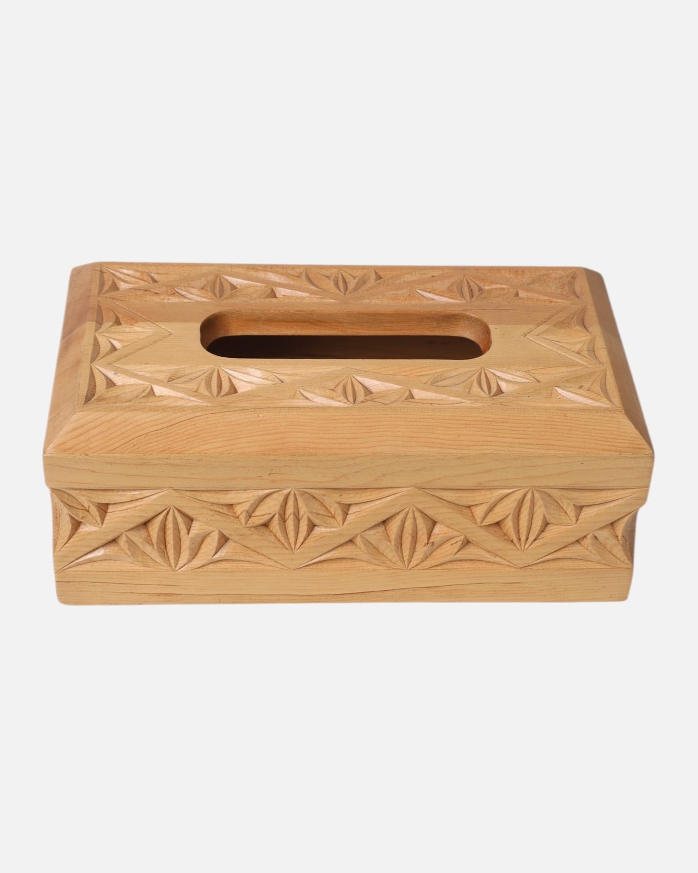 Handcrafted Noristani Wooden Tissue Paper Holder with Intricate Carvings