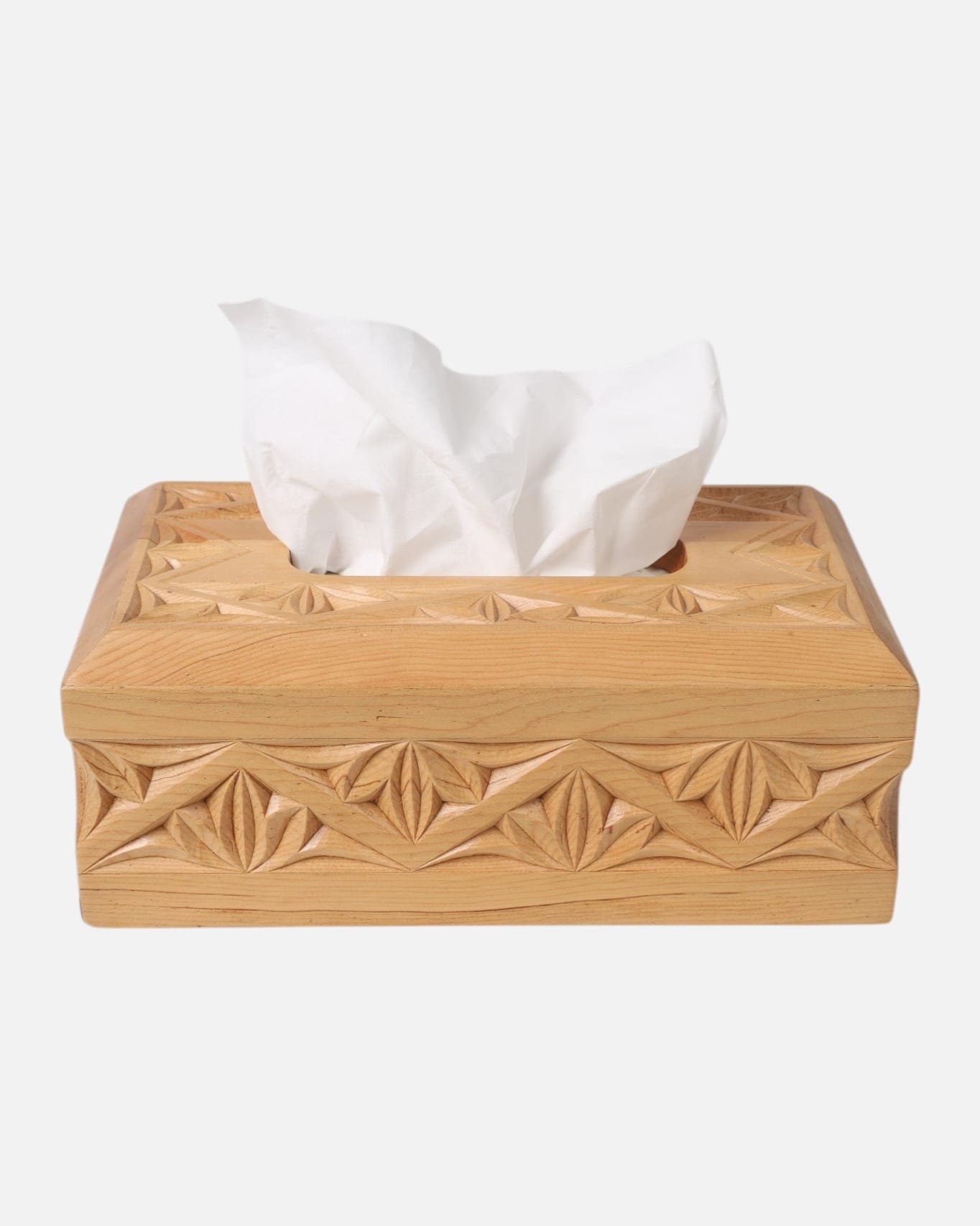 Handcrafted Noristani Wooden Tissue Paper Holder with Intricate Carvings