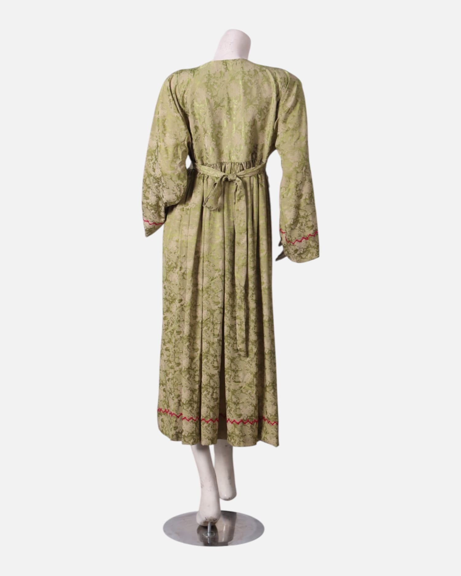 Green Embroidered Long Dress with Arabic Design Hand Embroidery