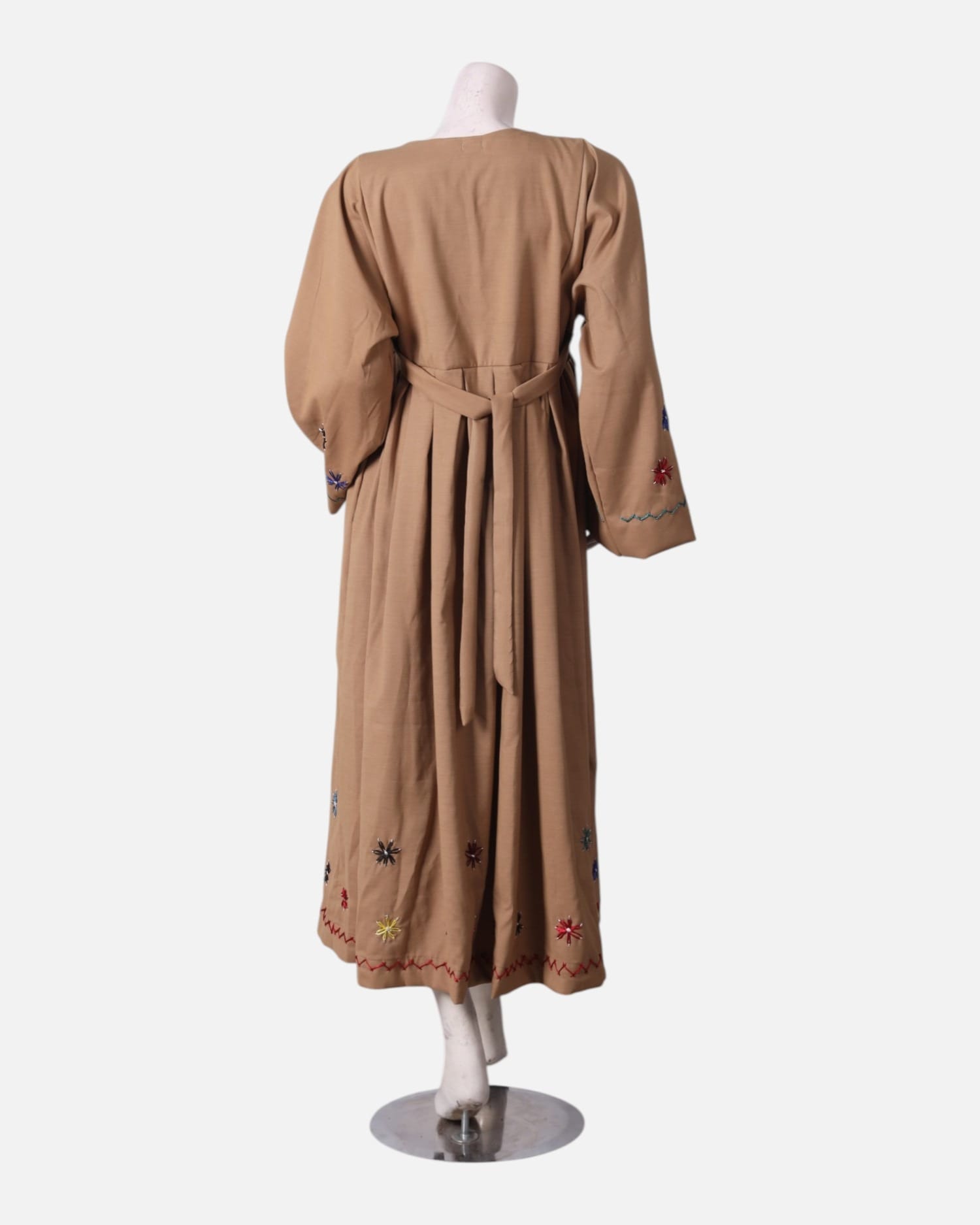 Beige Embroidered Dress with Colorful Floral Design and Vibrant Motifs