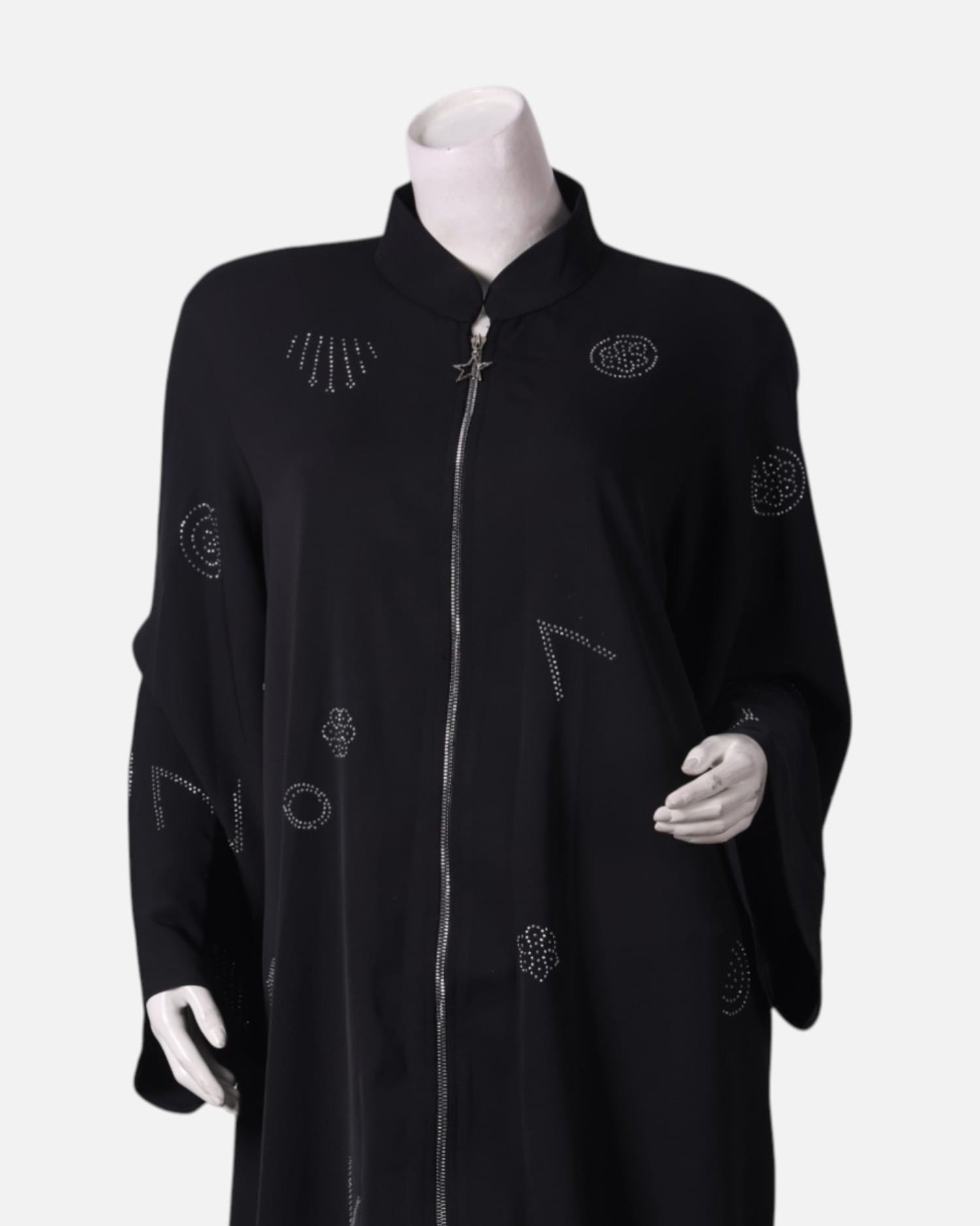 Black Women's Hijab Dress with Arabic Calligraphy Embroidery