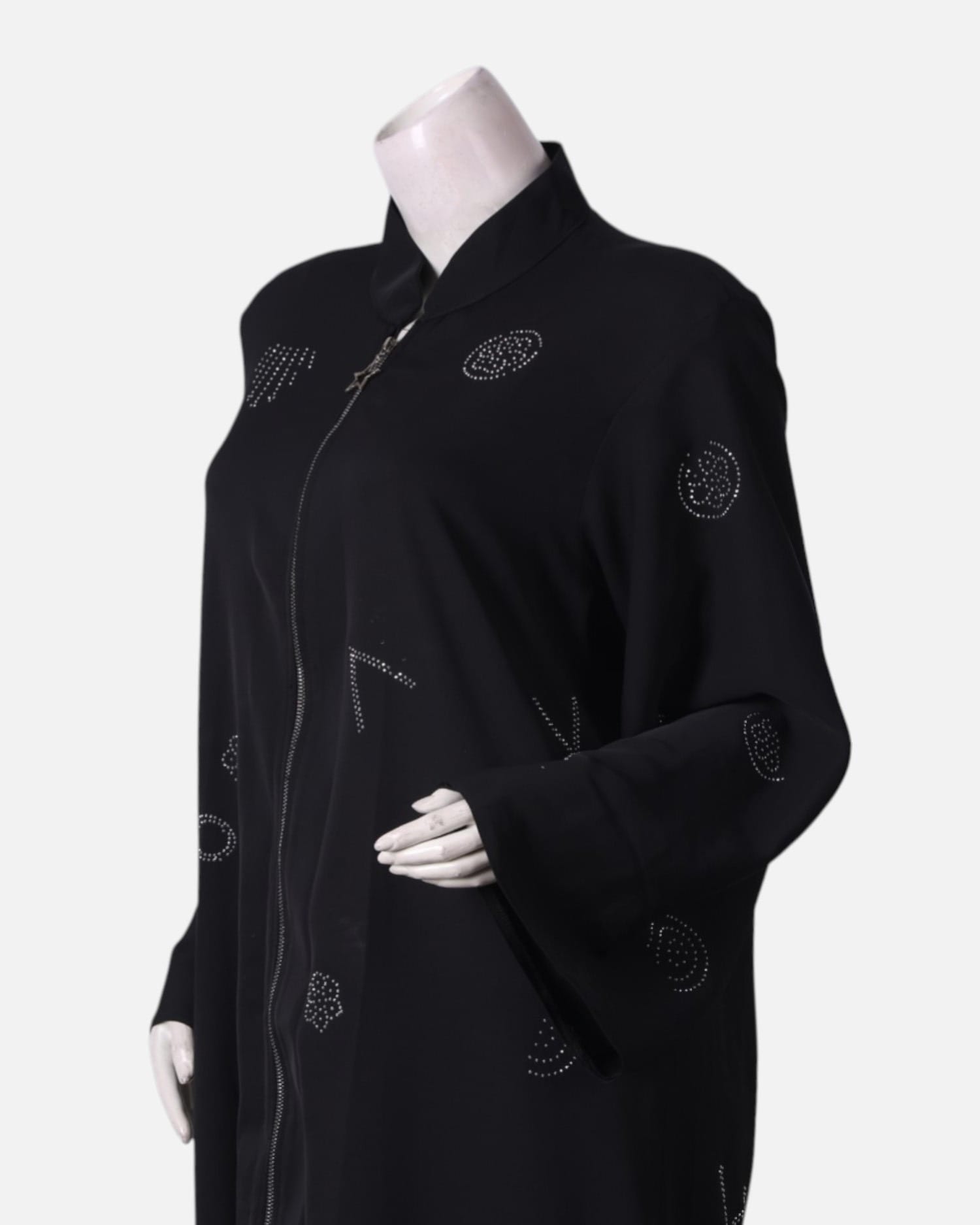 Black Women's Hijab Dress with Arabic Calligraphy Embroidery