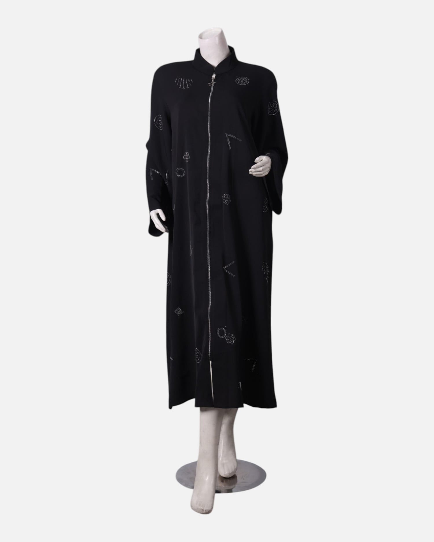 Black Women's Hijab Dress with Arabic Calligraphy Embroidery