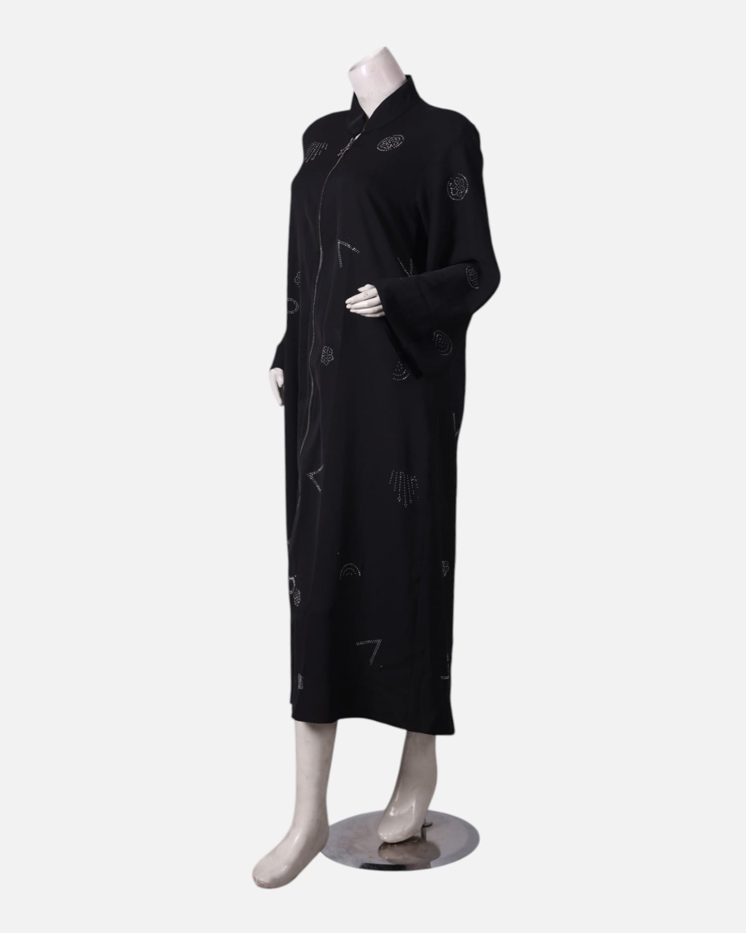 Black Women's Hijab Dress with Arabic Calligraphy Embroidery
