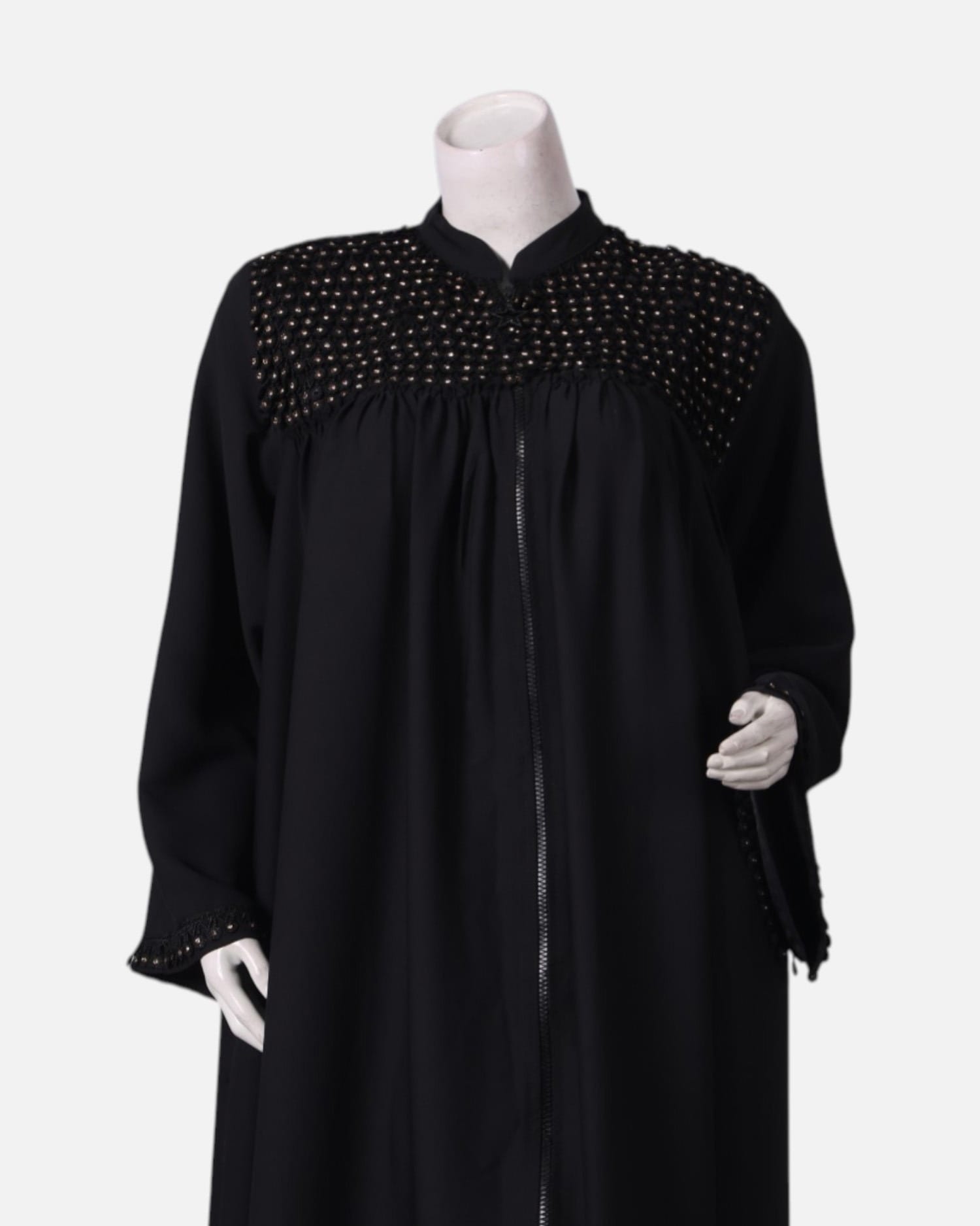Black Buttoned Abaya with Beaded Detail and Matching Hijab