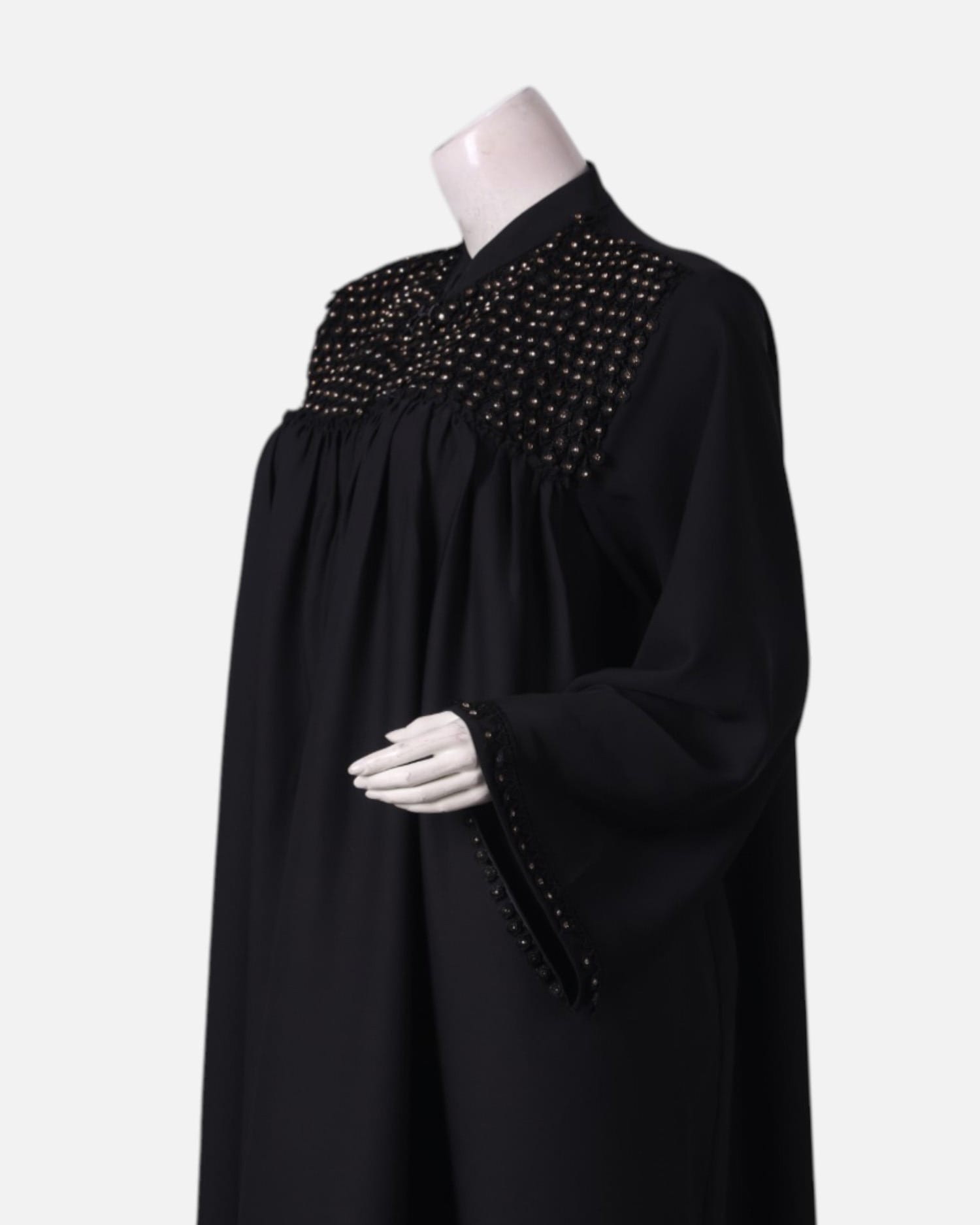 Black Buttoned Abaya with Beaded Detail and Matching Hijab
