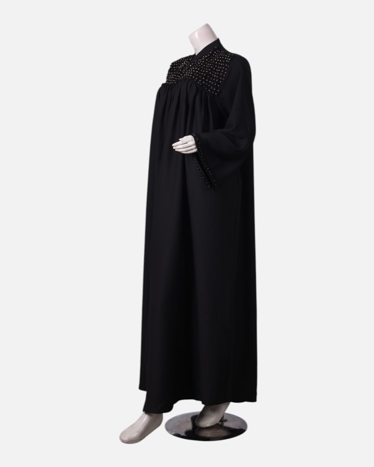 Black Buttoned Abaya with Beaded Detail and Matching Hijab