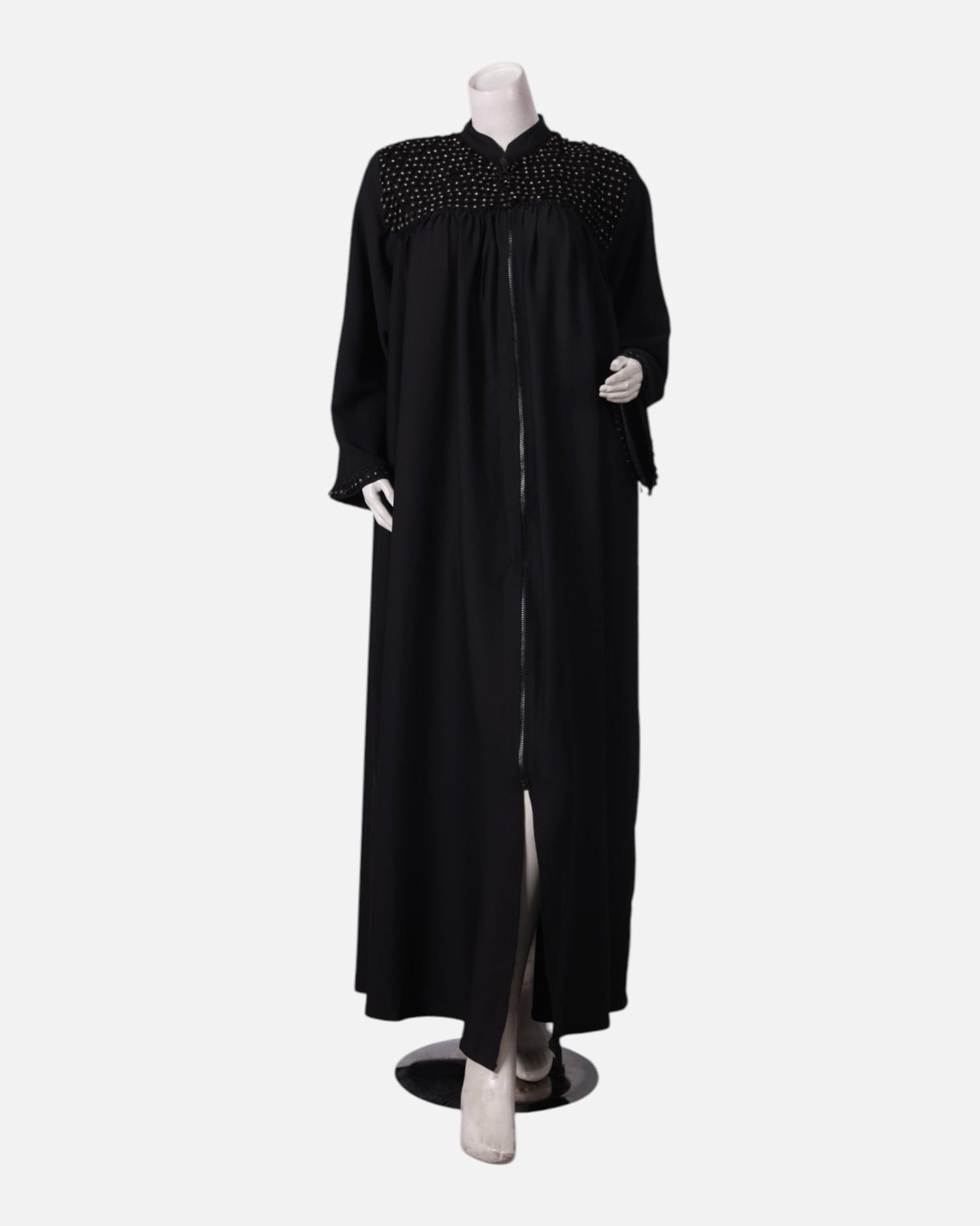 Black Buttoned Abaya with Beaded Detail and Matching Hijab