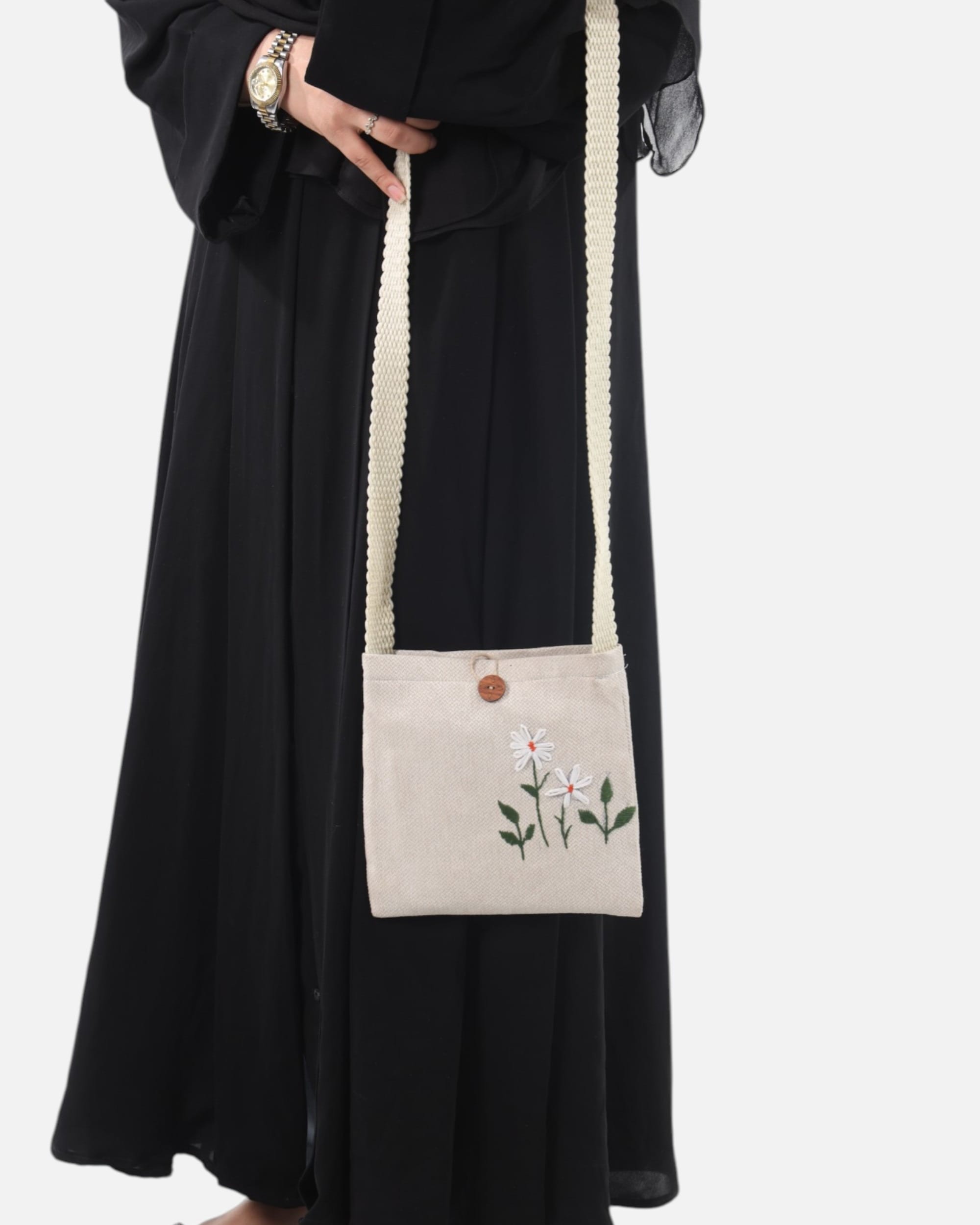 Handmade Afghan Floral Embroidered Crossbody Bag with Rope Strap