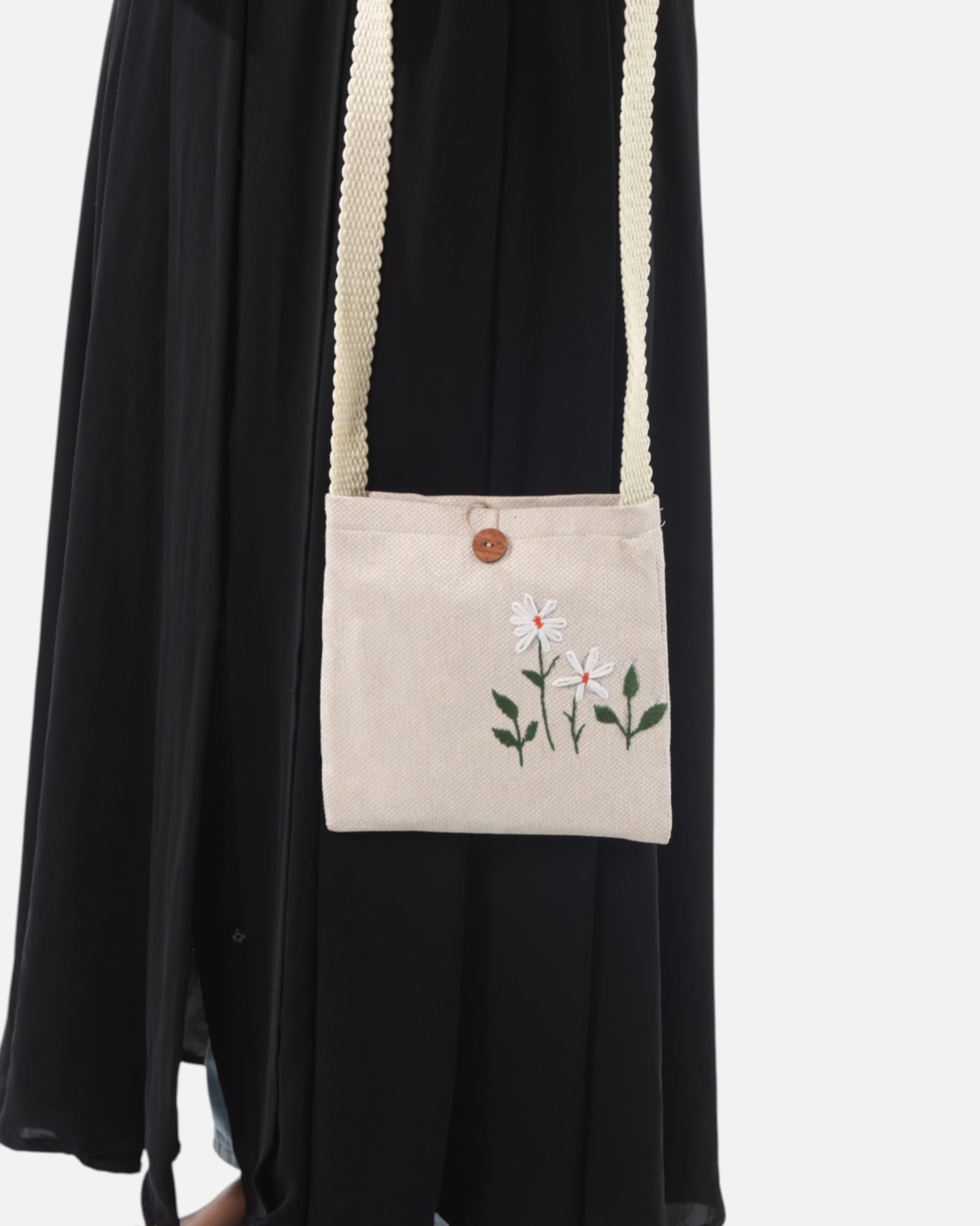 Handmade Afghan Floral Embroidered Crossbody Bag with Rope Strap