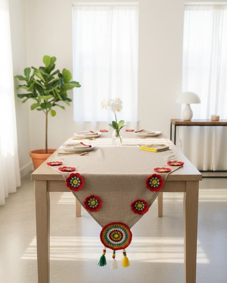 Floral Table Runner, Afghan Inspired Decorative Tablecloth
