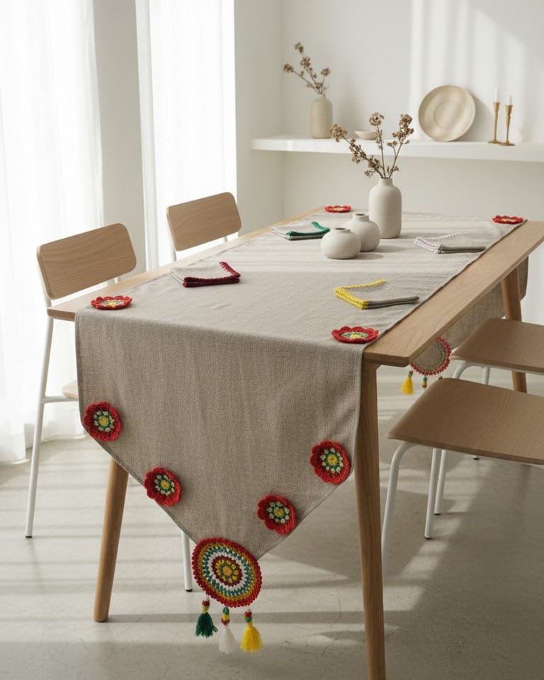 Floral Table Runner, Afghan Inspired Decorative Tablecloth