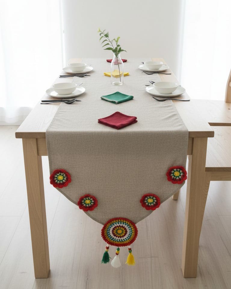 Floral Table Runner, Afghan Inspired Decorative Tablecloth