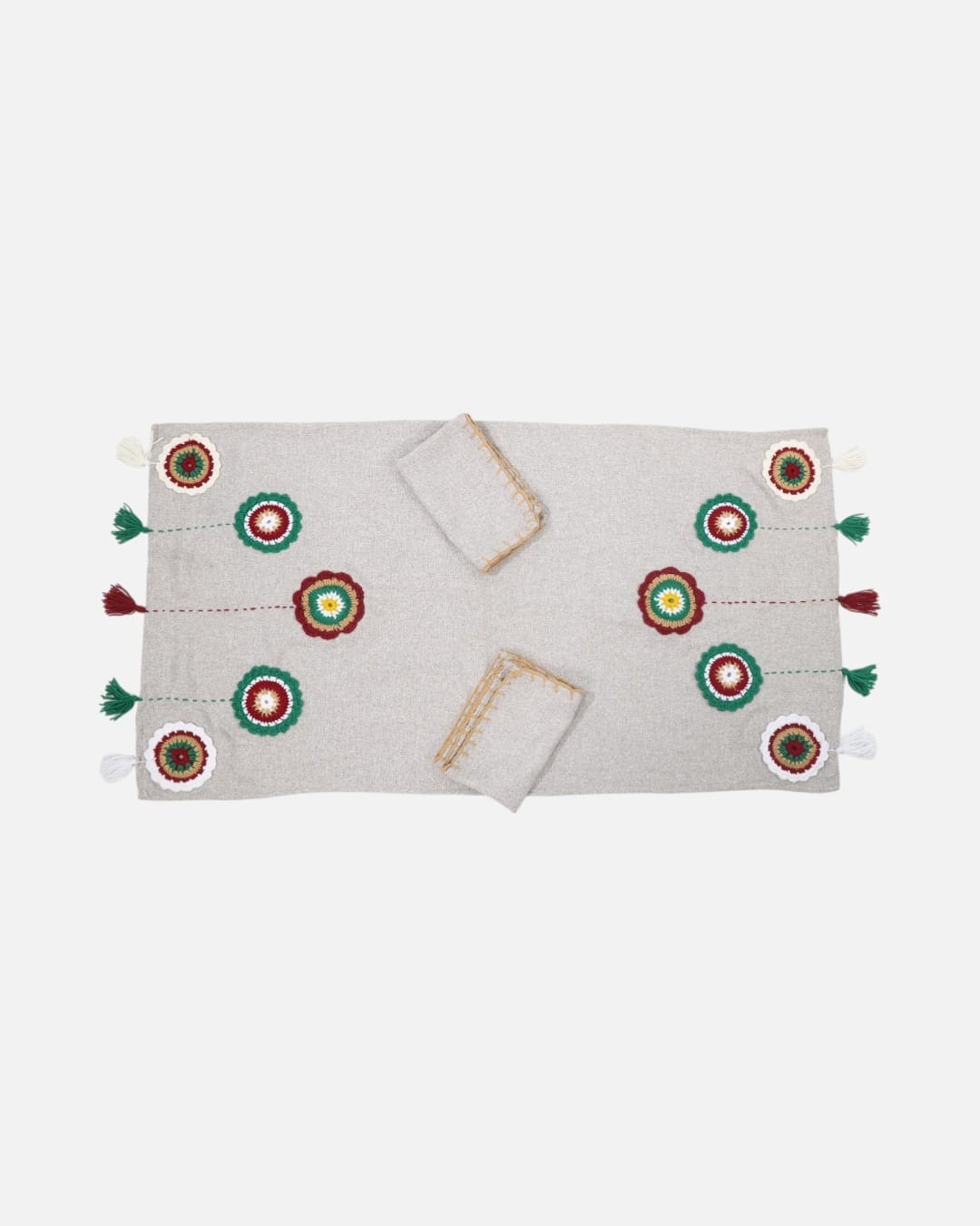 Table Runner with 6 Placements, Afghan-Inspired Decorative Tablecloth