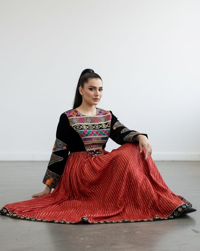 Traditional Dress – Black and Orange Kuchi Frock Pashtun Wedding Outfit