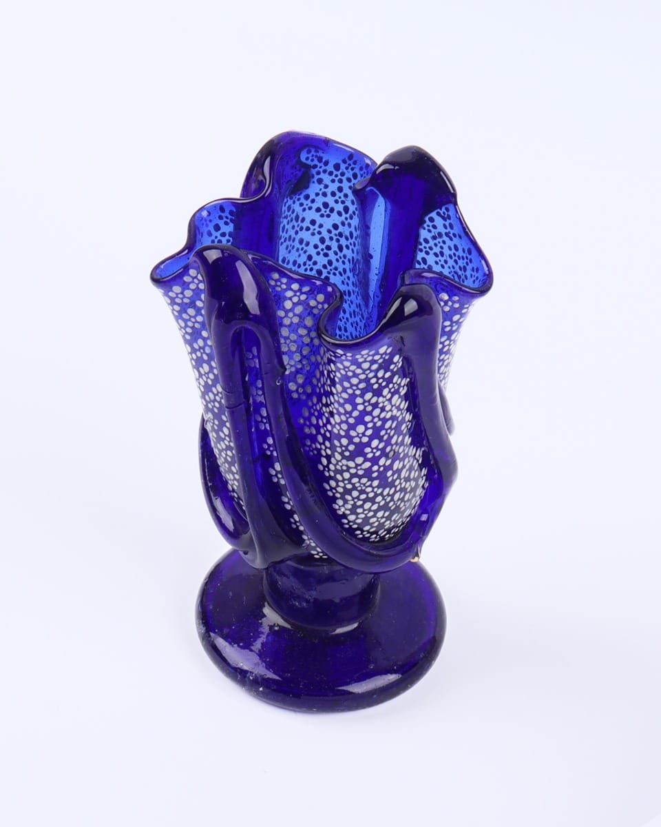 Sculptural Blue Glass Vase/ Pen holder
