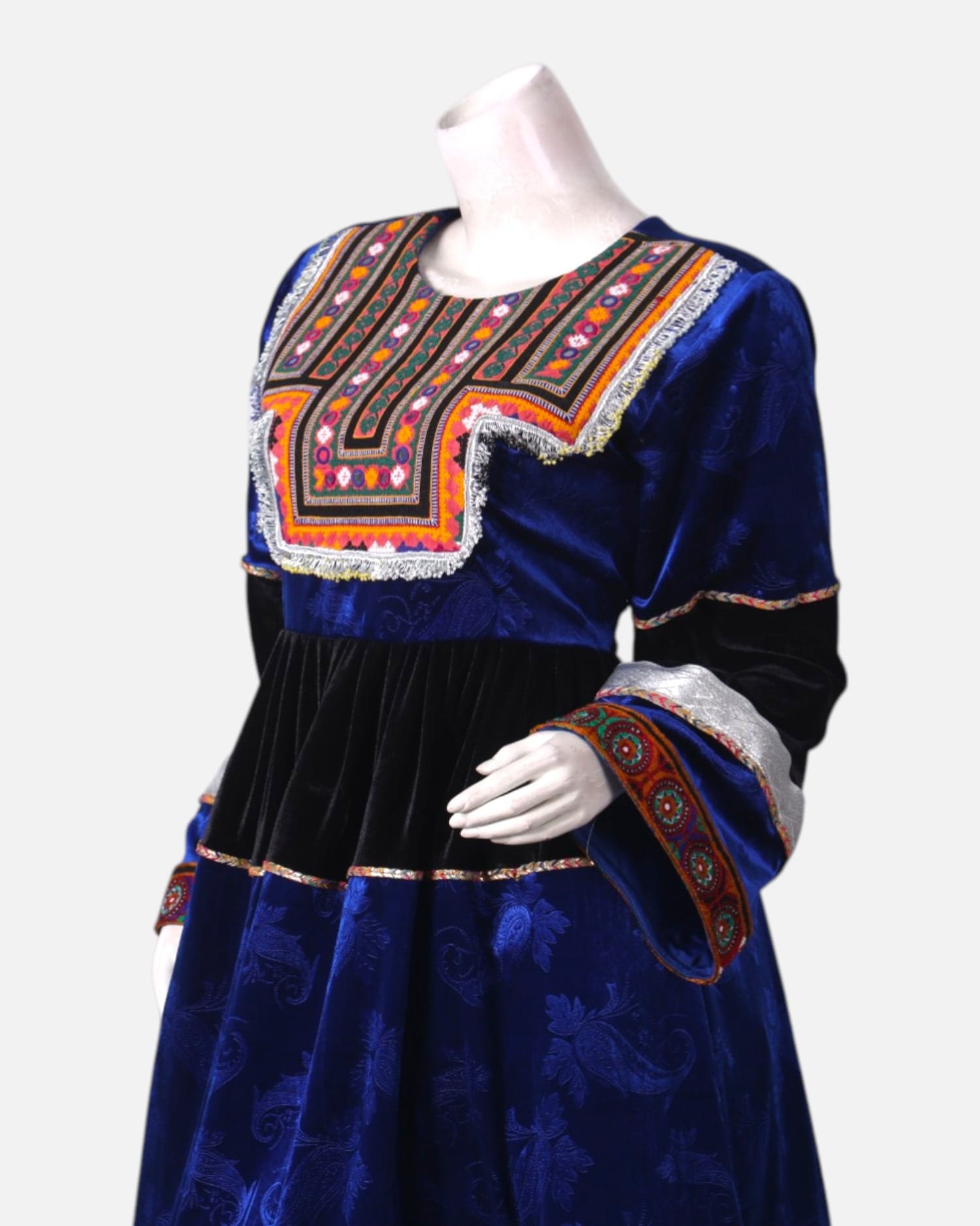 Velvet Dress Set with Satin Pants & Hand Embroidered Details – Handmade Cultural Attire
