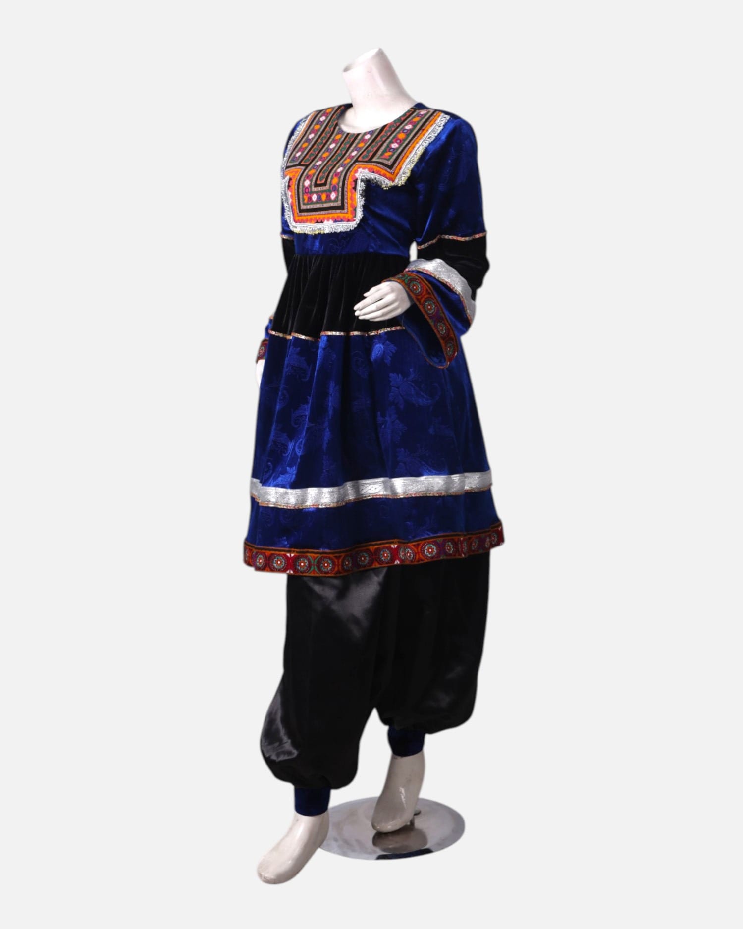 Velvet Dress Set with Satin Pants & Hand Embroidered Details – Handmade Cultural Attire