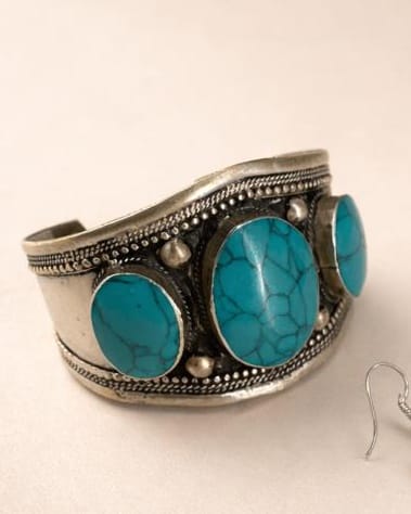 Blue Lapis Lazuli Ancient Style Bracelet & Ring | Bronze Handcrafted Cuff Bracelet & earrings