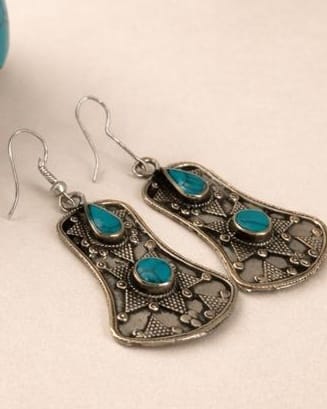Blue Turquoise Stone Lariat Pendant with bracelet and earrings