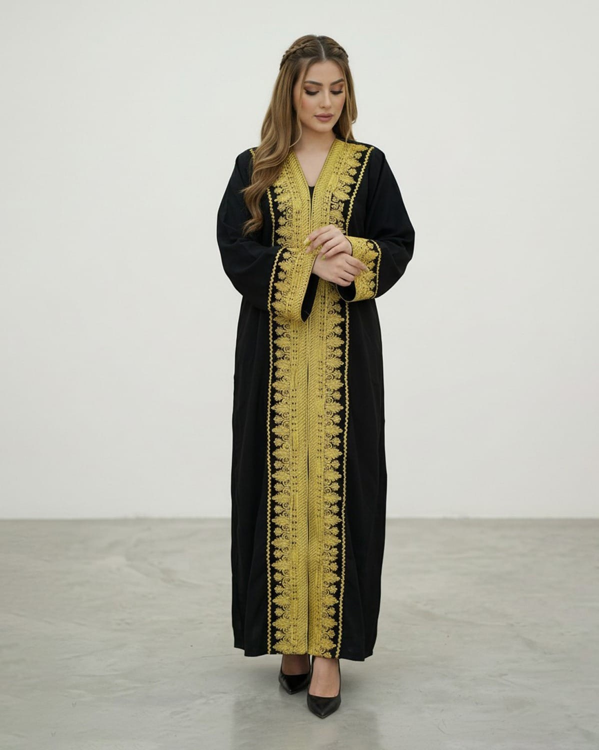 Black & Gold Afghani Women’s Chapan – Handcrafted Kashmiri Embroidery Coat
