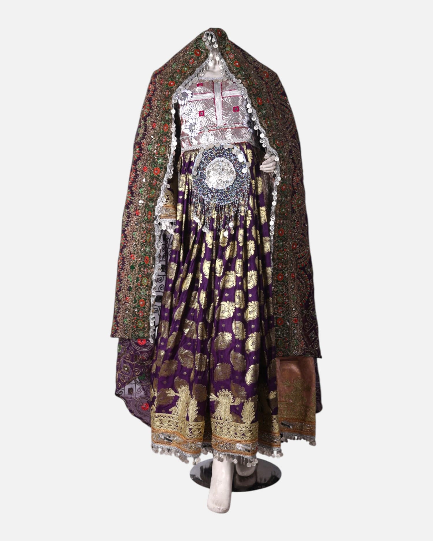 Purple & Gold Afghan Wedding Dress – Handcrafted Traditional Embroidery with Matching Jewelry