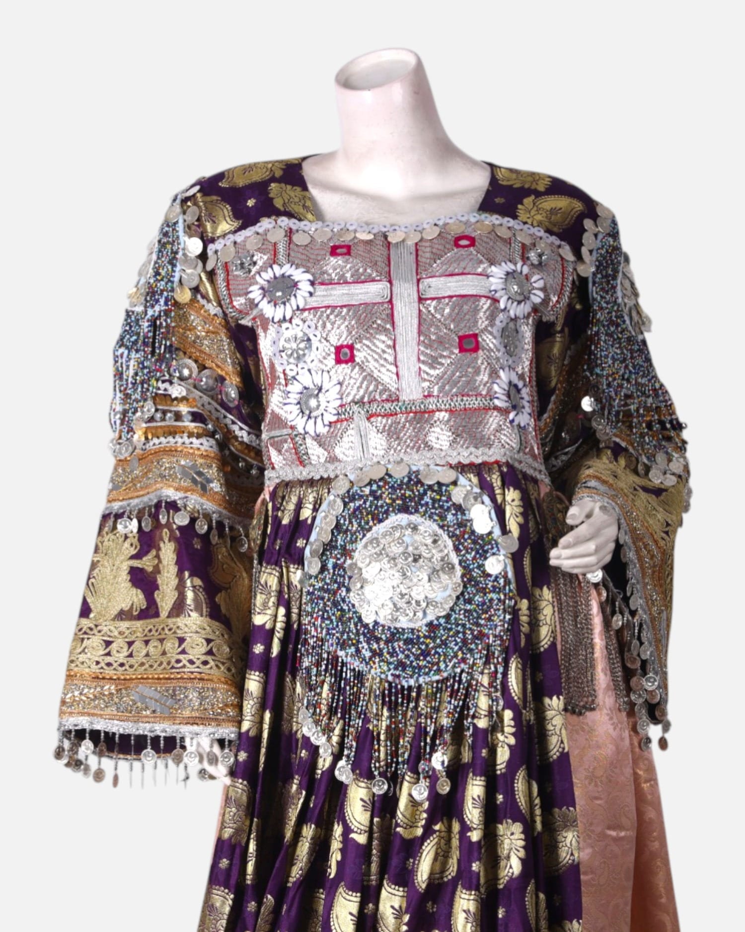 Purple & Gold Afghan Wedding Dress – Handcrafted Traditional Embroidery with Matching Jewelry