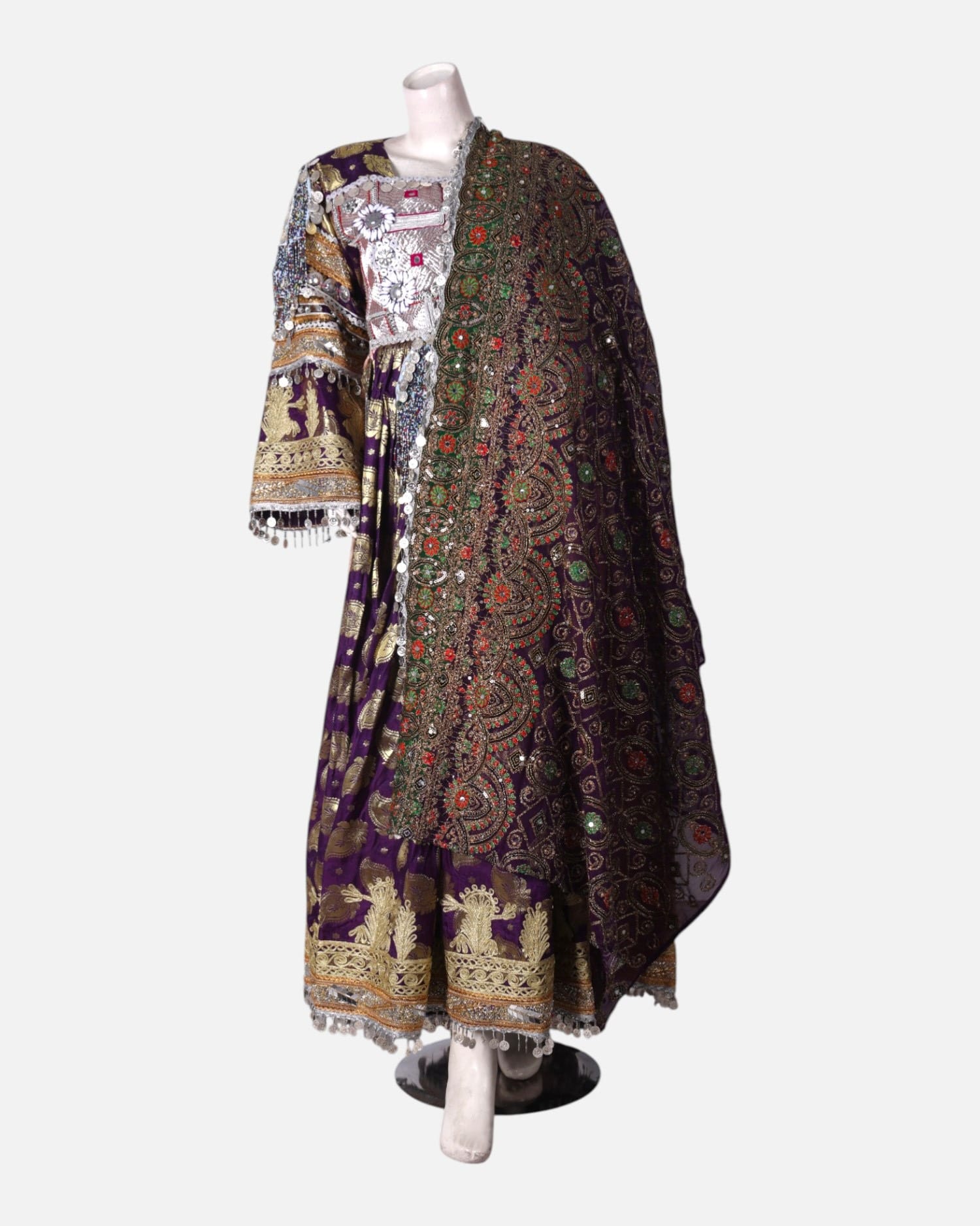 Purple & Gold Afghan Wedding Dress – Handcrafted Traditional Embroidery with Matching Jewelry