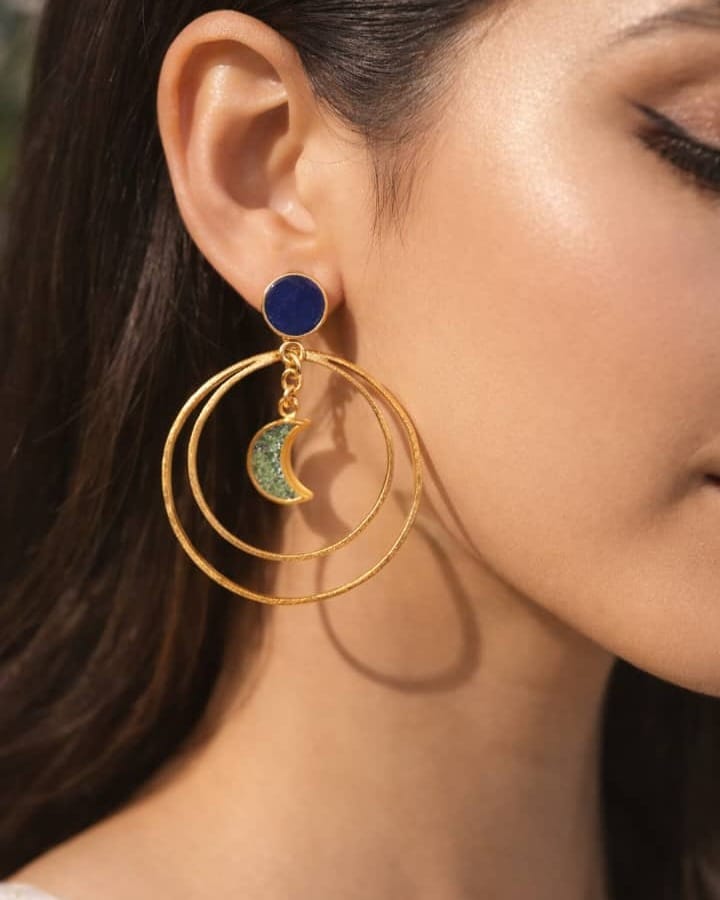 Handmade Turquoise & Lapis Lazuli Hoop Women Earrings