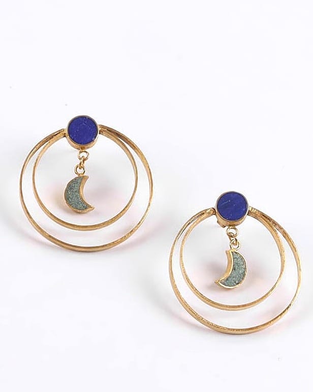 Handmade Turquoise & Lapis Lazuli Hoop Women Earrings