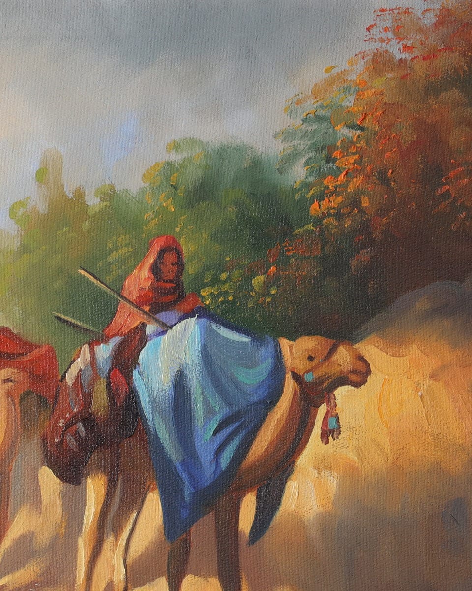 Camel Caravan Oil Painting with Wooden Frame