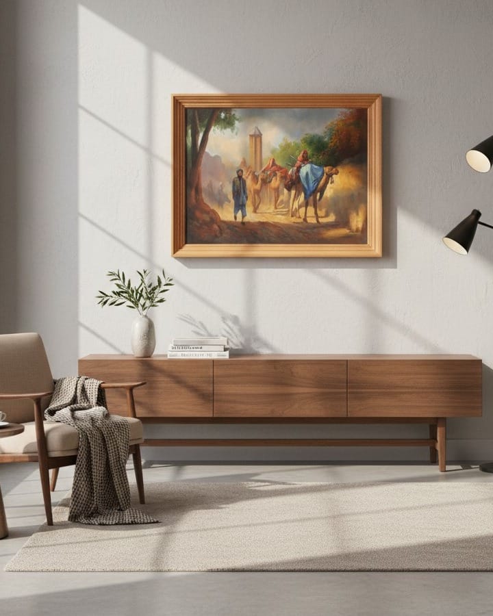 Camel Caravan Oil Painting with Wooden Frame